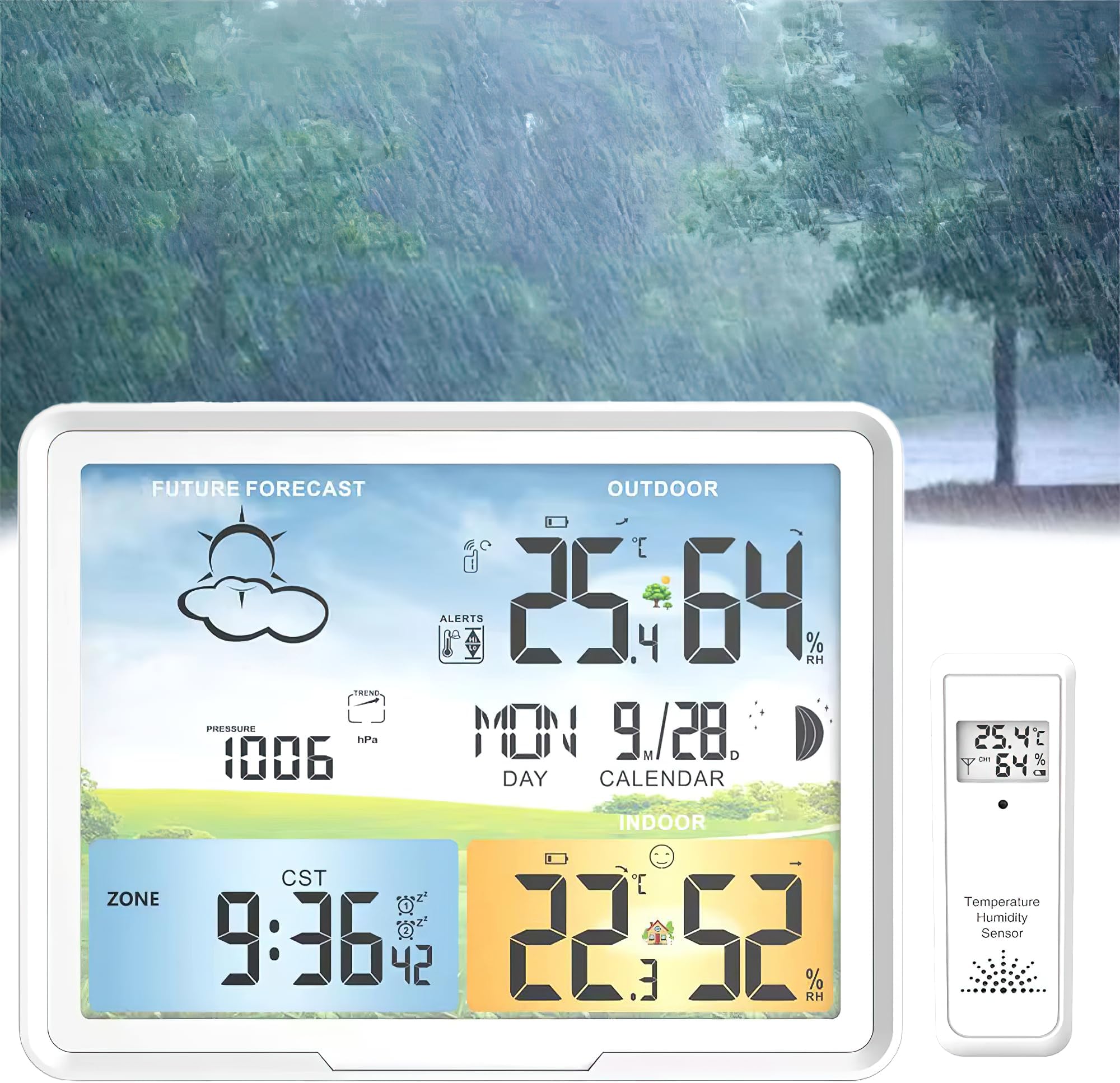 BRAINLE Smart Digital Weather Station with Humidity Meter and Room Temperature Meter - Wireless Indoor/Outdoor Thermometer Hygrometer with Clock for Home, Desk, Wall Monitoring Device