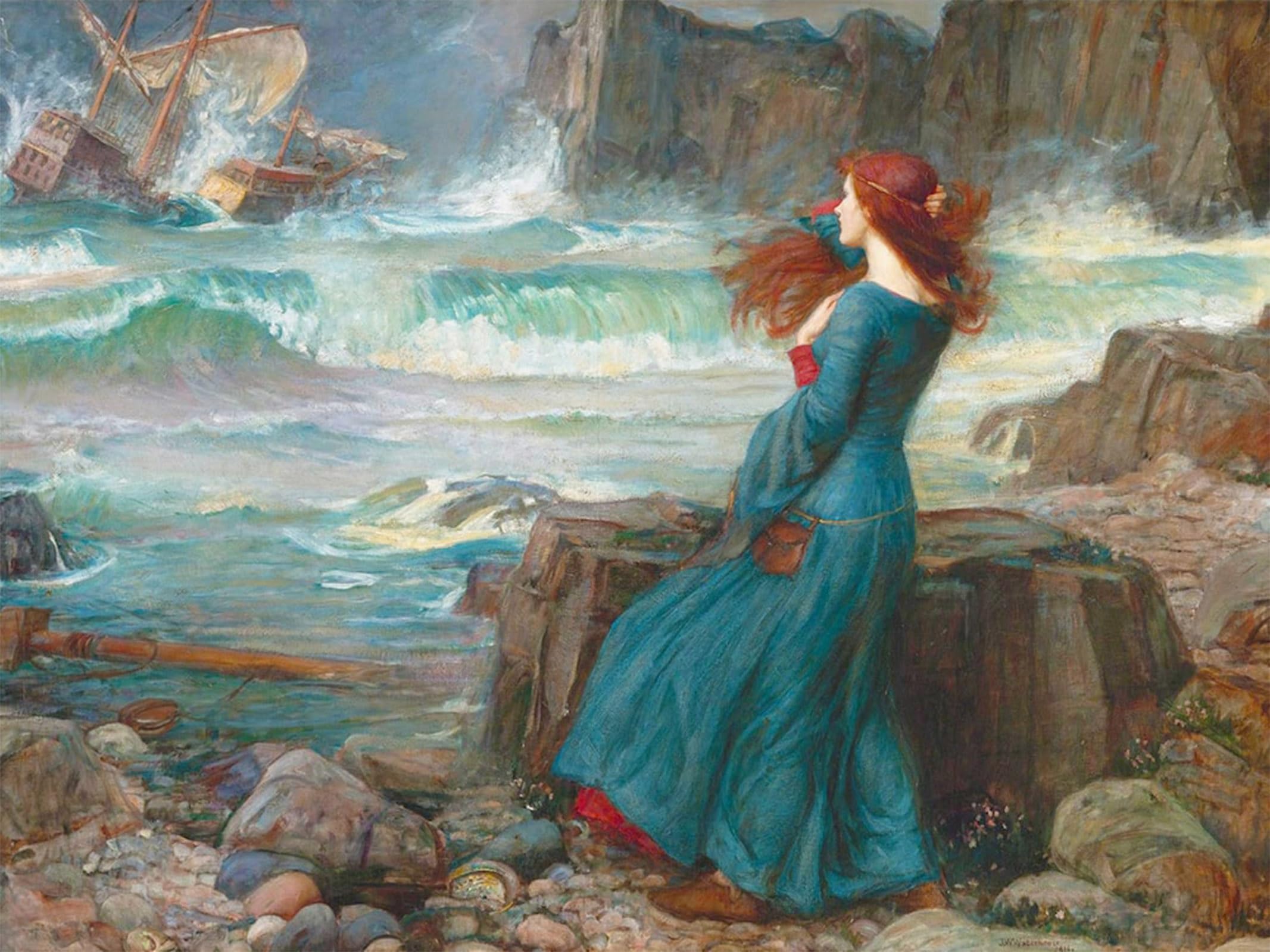 SERENDIPITP Abstract Painting Mural Print Picture Wall Decor Painting Miranda - the Tempest by John William Waterhouse Vintage Wall Artwork for Home Decor 60x90cm
