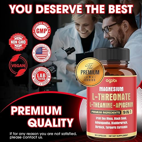 Miniatura 7 de agobi Cápsulas de L-treonato de magnesio mezcla con L-teanina, apigenina y apoyo energético con musgo marino, semilla negra, ashwagandha, vejiga,