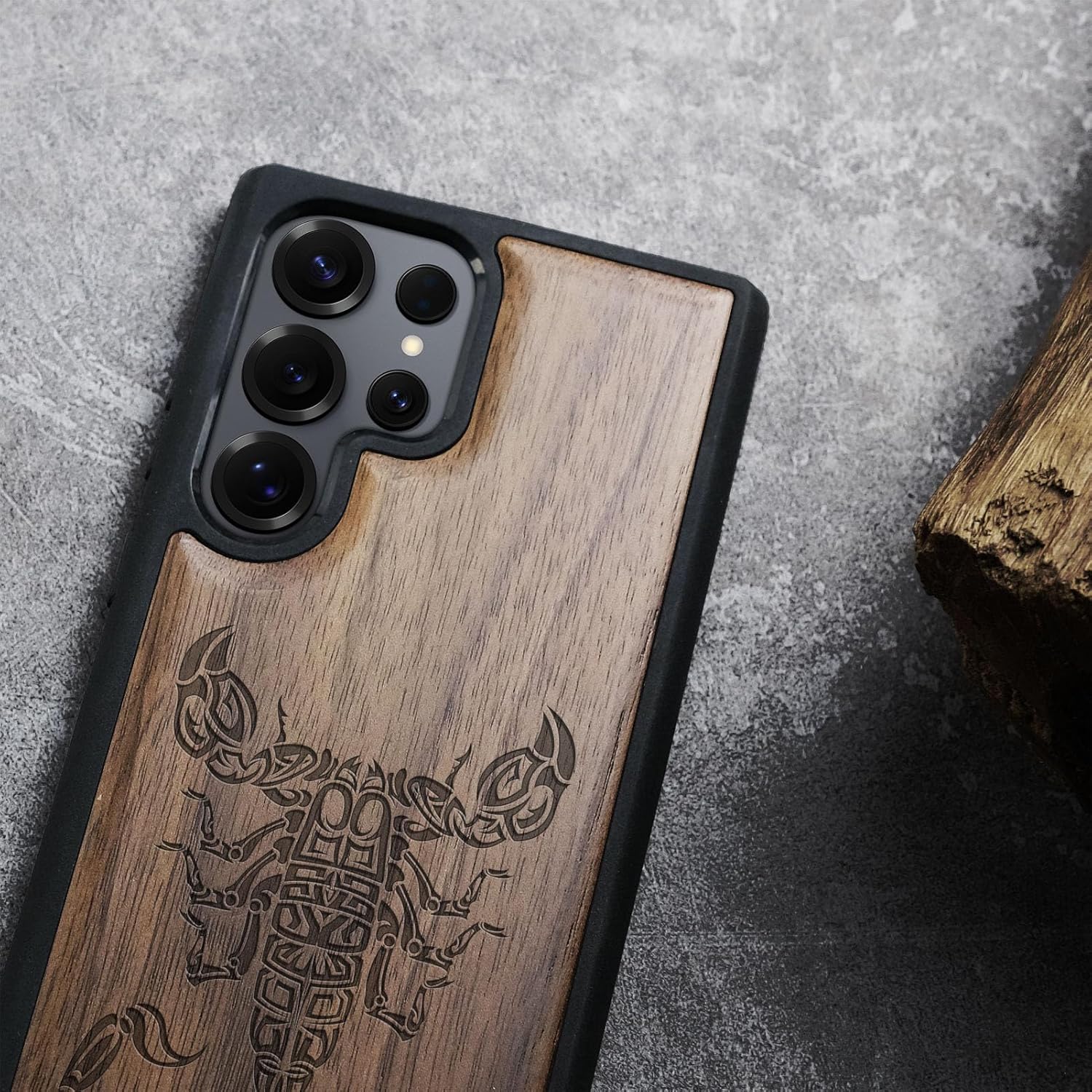 Carveit Magnetic Wooden Case for Samsung Galaxy S25 Ultra Case 2025, TPU Shockproof Cover & Wood Artisan Engraved, Compatible with MagSafe Wireless Chargers (Tribal Scorpion) Walnut