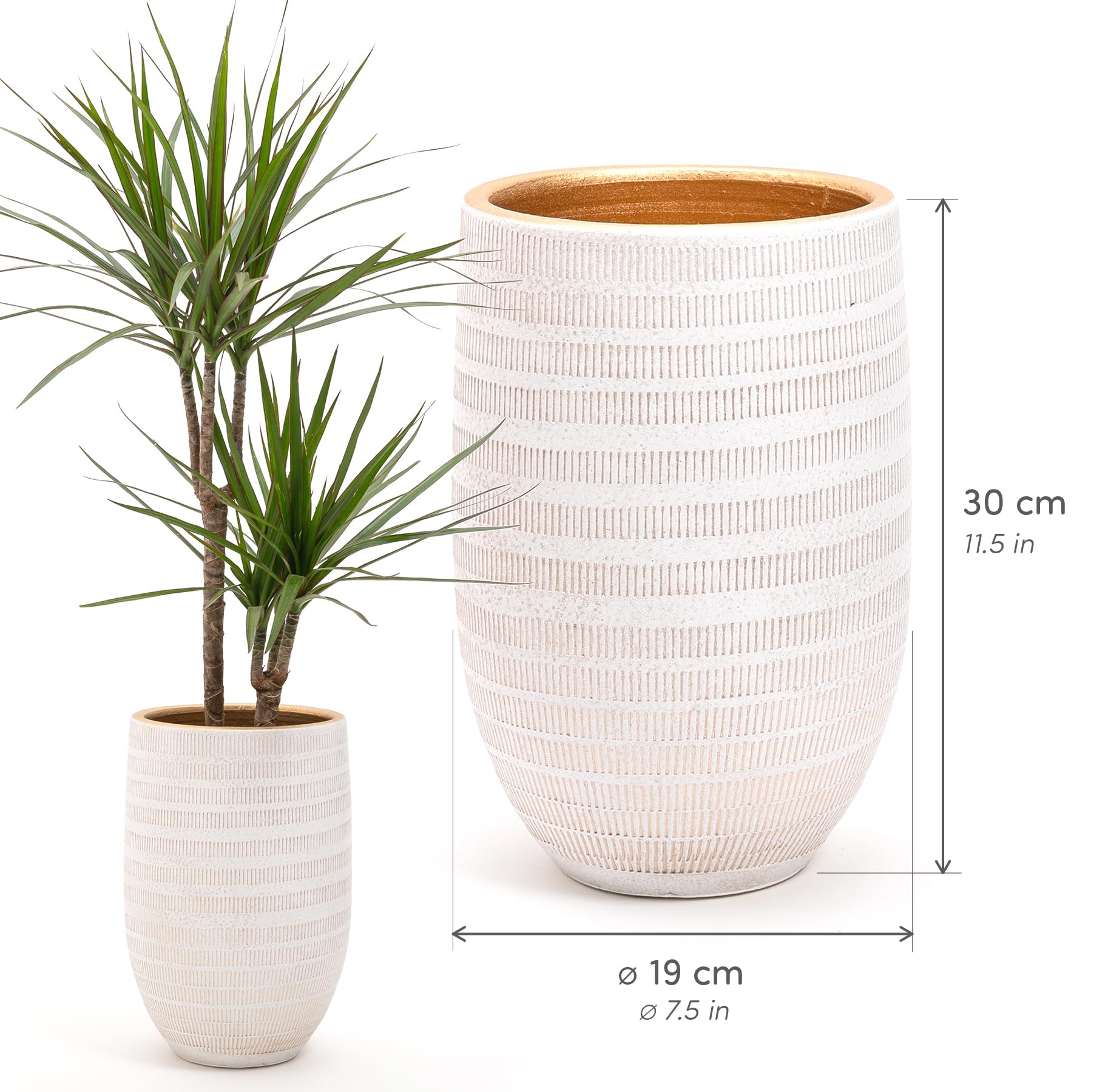 Grande e Elegante VASO in Terracotta, | Decorato con Interni Dorati | D.19 cm – H.30 cm | Vaso Decorativo Moderno per Piante, Fiori, Piante grasse, Sansevieria | da Interno o Esterno. (D.19 - H.30 cm)
