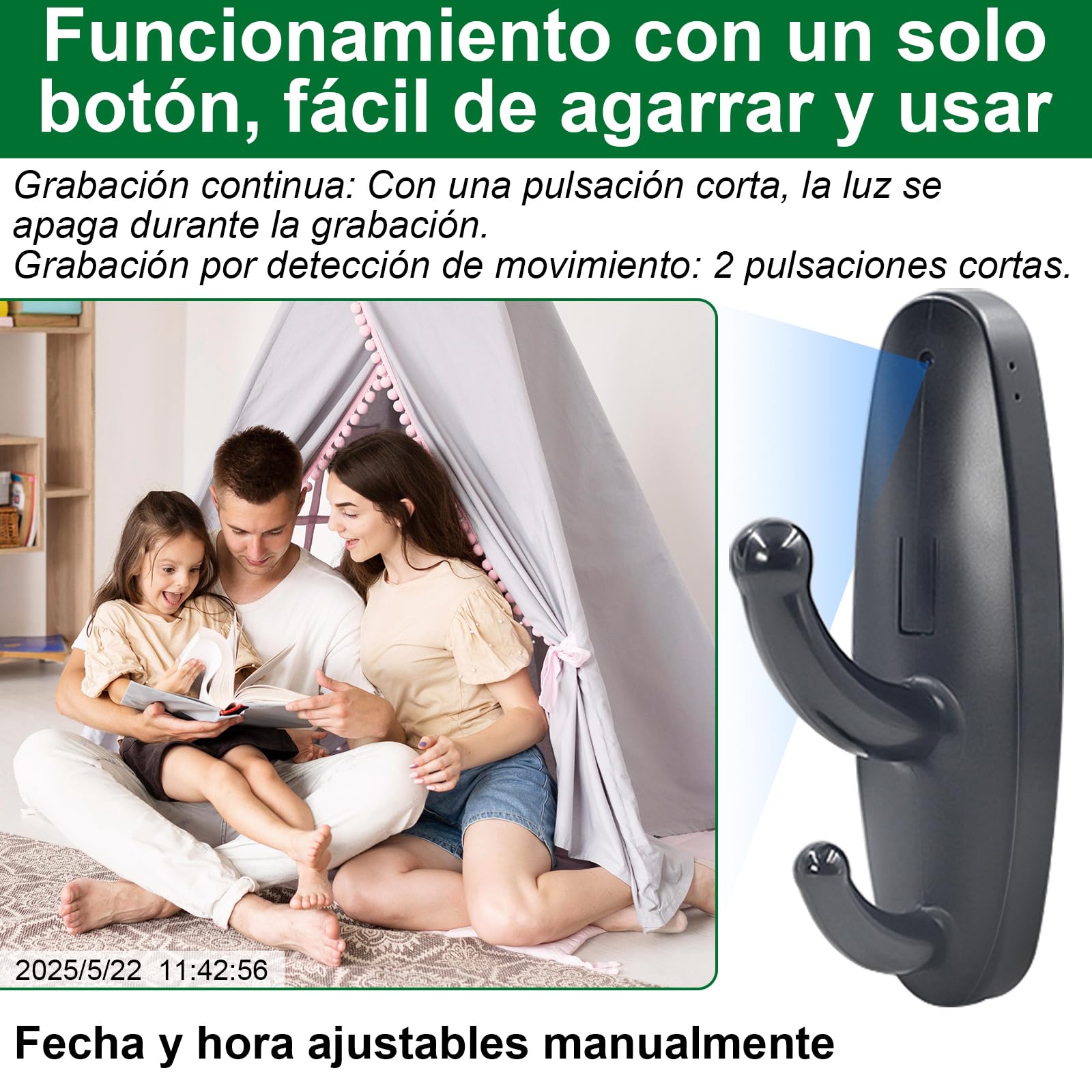 Mini Cámara Espía sin WiFi, Camara Oculta Espia Camuflada HD 1080P, Cámara Espía para Puerta con Detección de Movimiento,Grabación en Bucle,Duración de 120 Minutos para Interiores