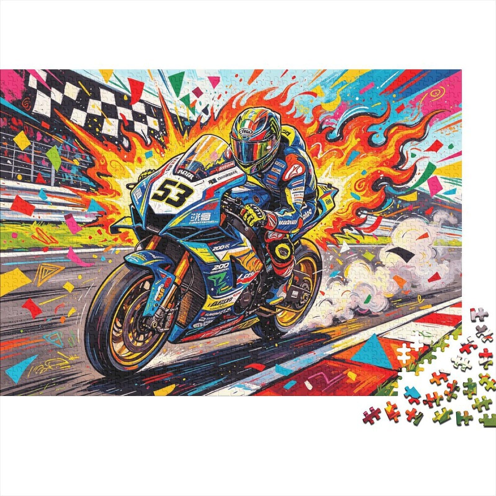 Motorbike Racing Puzzles for Elderly 1000 Piece Recyclable Vibrant Art Jigsaw Puzzles Puzzle Game Props Impossible Hard Difficult Challenging Activity 38x26cm/1000pcs