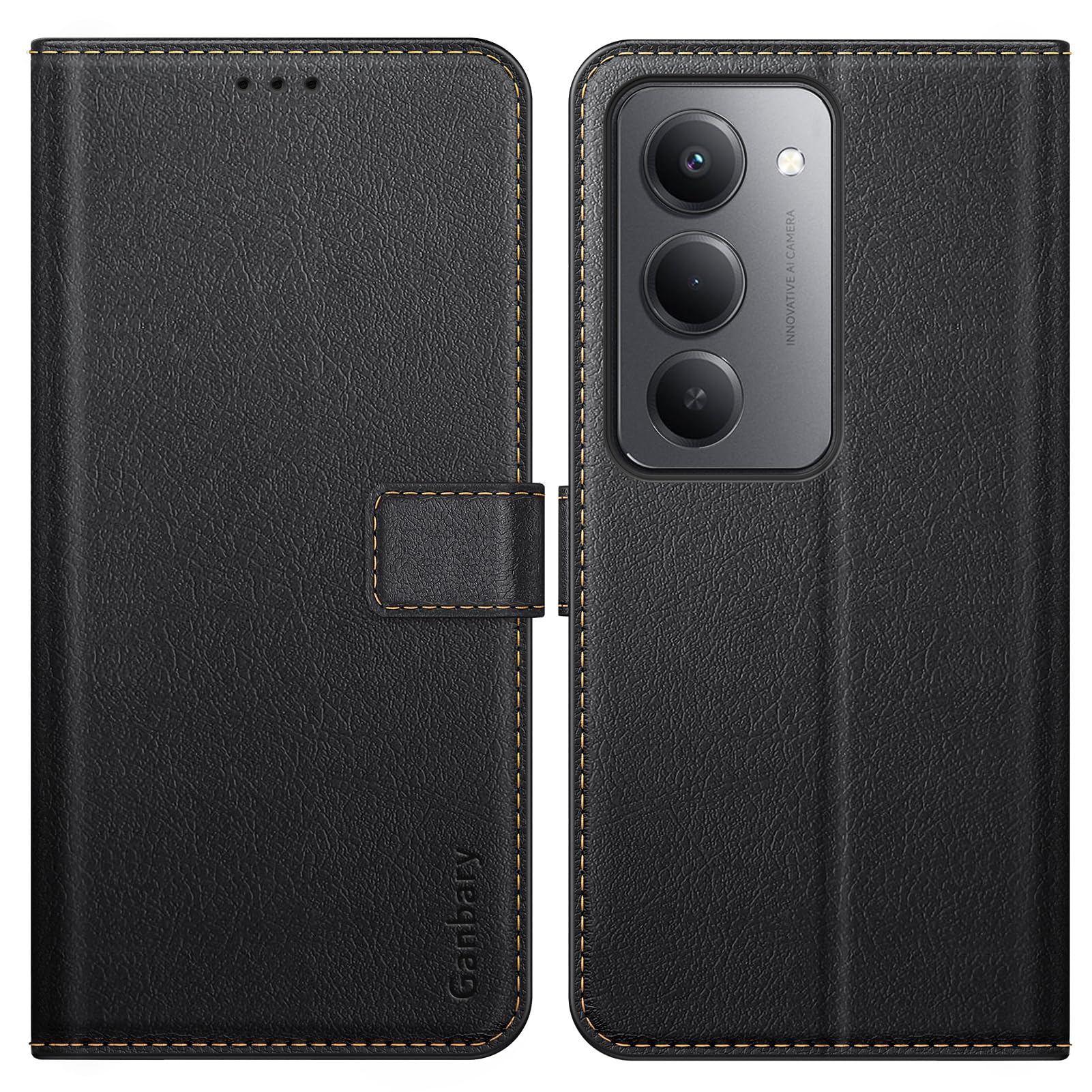 Ganbary Etui do Xiaomi Redmi 15 4G/5G, [etui ze skóry PU Premium] [Etui z klapką], etui ochronne do Xiaomi Redmi 15 4G/5G - czarne