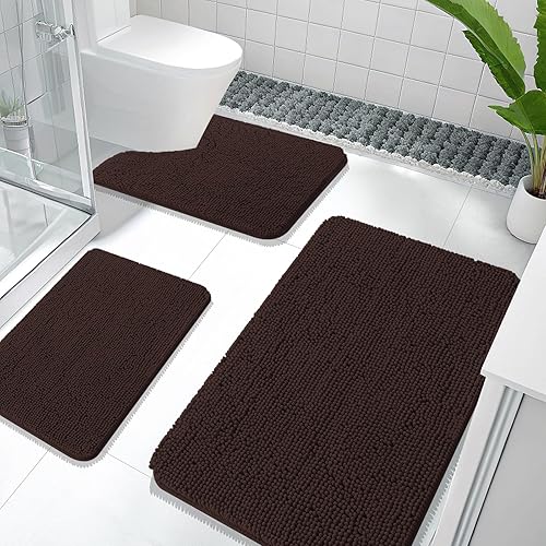 Miniatura 98 de OLANLY Juegos de Alfombras de Baño de 3 Piezas, Tapetes de Baño de Chenille Suave y Absorbente y Alfombra de Contorno en Forma de U para Inodoro
