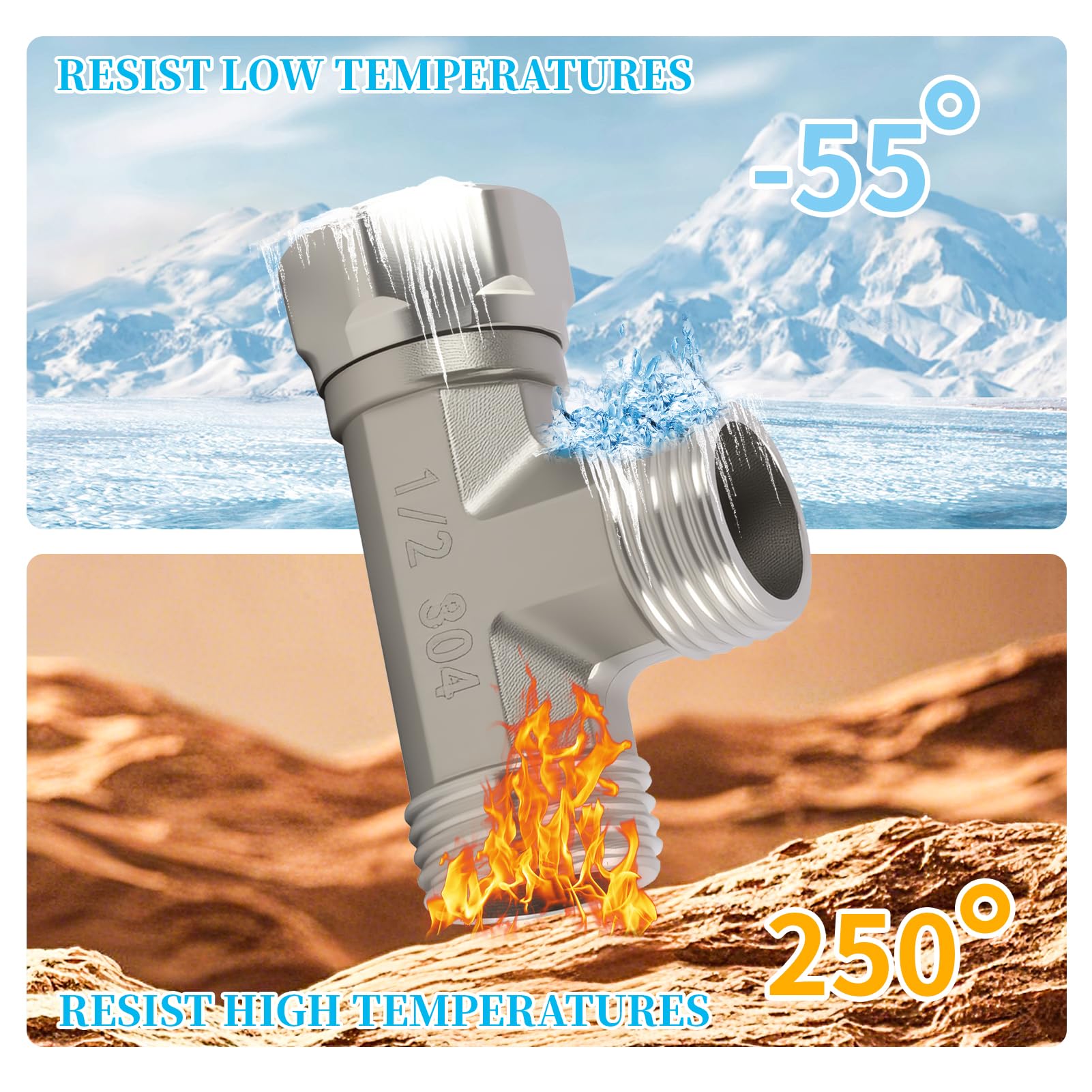 Tee Raccordi Tubo Femmina, Valvola Deviatrice a T a 3 Vie in Massiccio Nichelato, Raccordo a T Femmina G1/2 con Collegamento Laterale 1/2" per WC, Lavatrice e Doccia, per Uso Domestico e Professionale