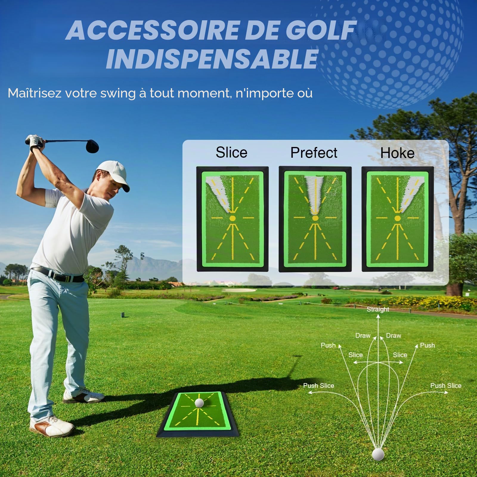 Tapis d'Entraînement de Golf Portable,Tapis de balançoire de Golf - Base antidérapante pour Un Swing précis et Un Feedback immédiat.Usage intérieur/extérieur,idéal pour débutants et golfeurs