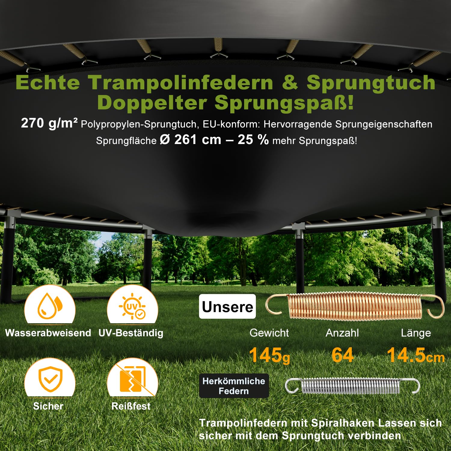 Devoko Outdoor Trampolin mit Basketballkorb & Sicherheitsnetz - 150 kg Maximalgewicht - Ø 228/305/366/427 cm - Robuster Garten-Trampolinspaß für Kinder und Erwachsene
