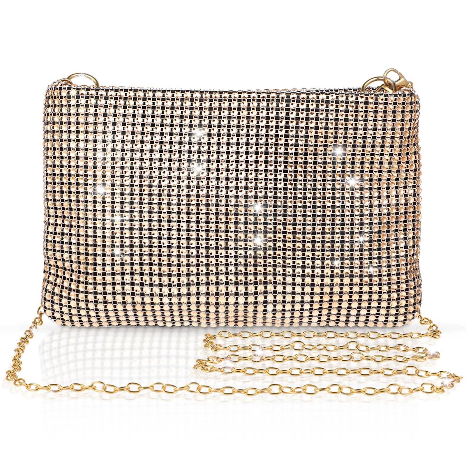 Bling Evening Clutch Bag for Women, Sparkly Chain Handbag Shiny Rhinestone Purse for Prom Party Banquet