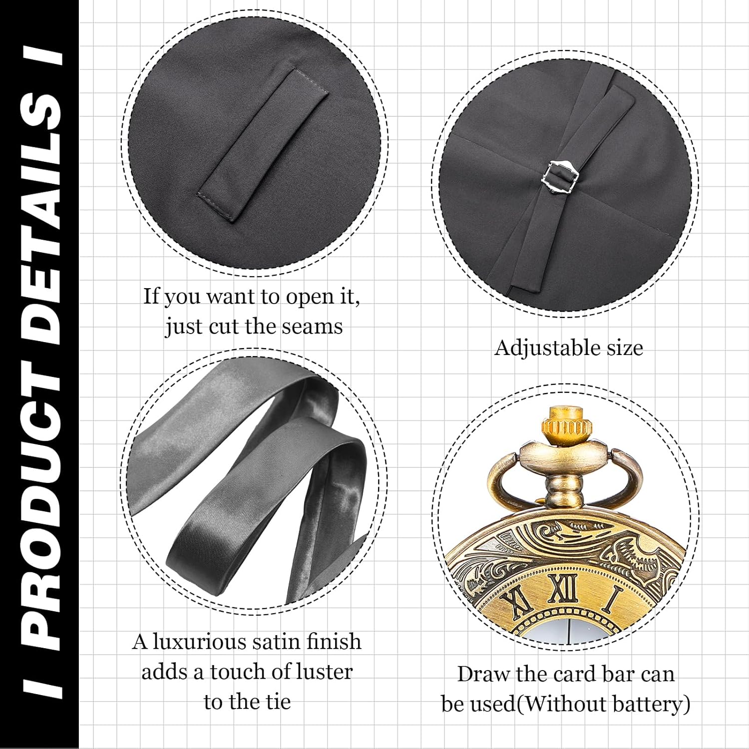 Neer 1920s Men Costume Accessories Outfit with Gangster Vest Hat Vintage Pocket Watch Bow Tie Suspenders Accessories - Image 6