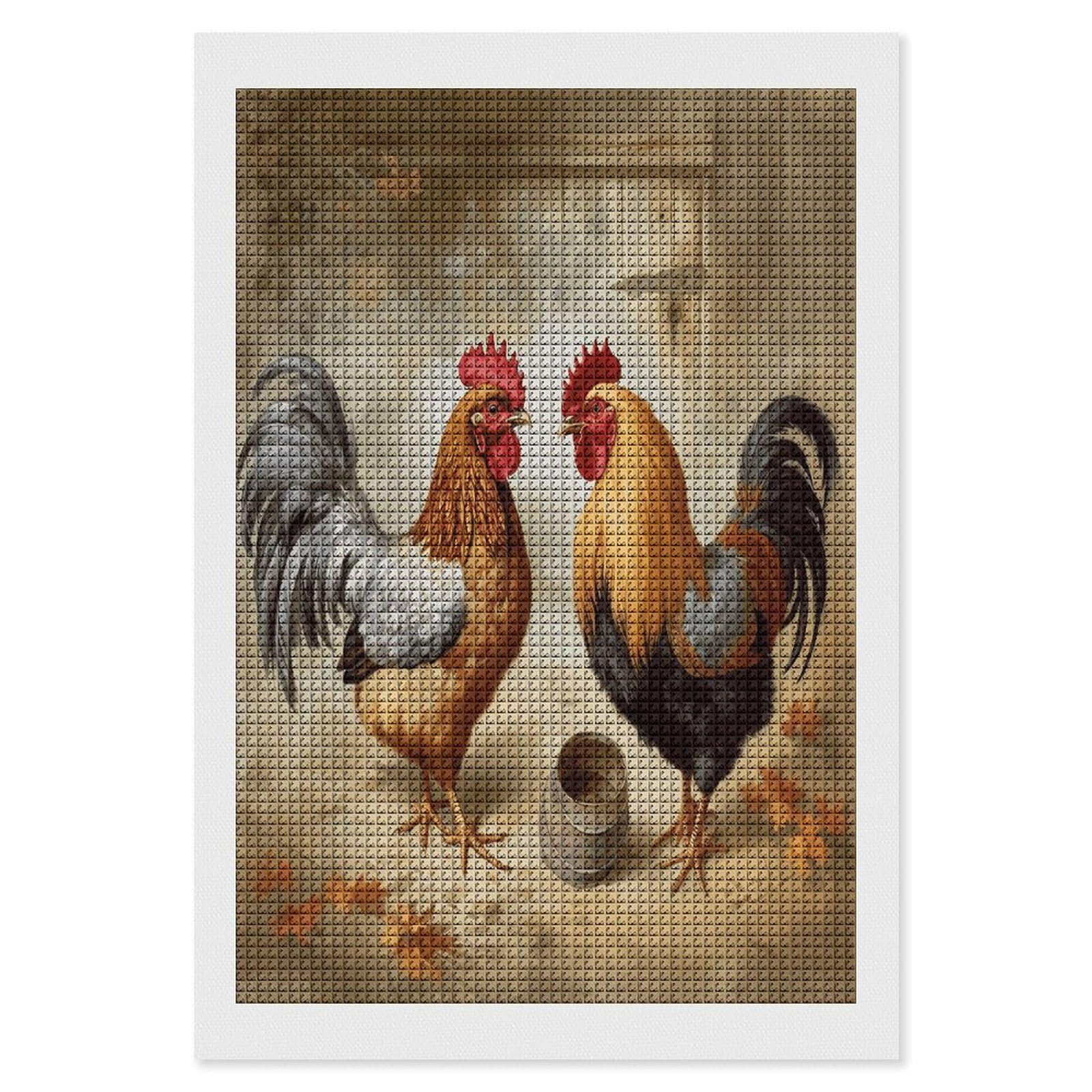 FodPand Chicken and Rooster Print Diamond Painting Kit for Beginner Fun 5D DIY Crafts for Adults Diamond Art Kits Square Diamond Art Canvas Painting Gem Art Crafts for Home Wall Decor 8"x12"