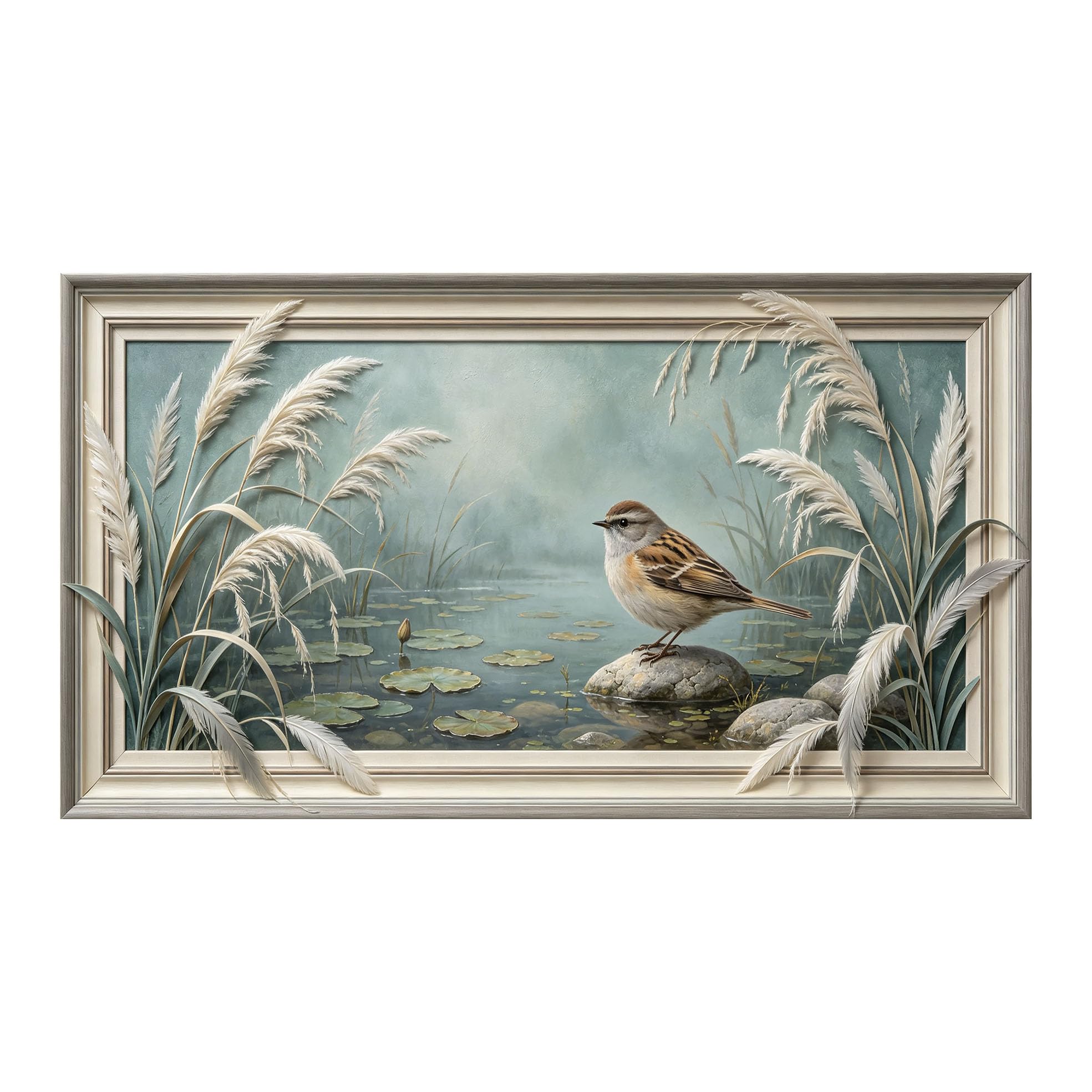 Yzpallescene 3D 3D Framed Wall Art 50cm×90cm Sparrow on Lake Botanical Pastoral Oil Painting Large Size SelfAdhesive Removable Wall Decor Prints Artwork for Living Room Bedroom Office