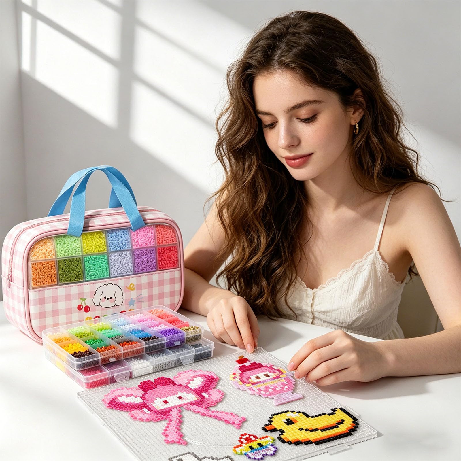 Lot de perles pour fusibles, art de Pâques, jouets éducatifs, perles fusibles avec boîte de rangement pour décoration artistique, cadeau d'anniversaire, kit de bricolage EVA