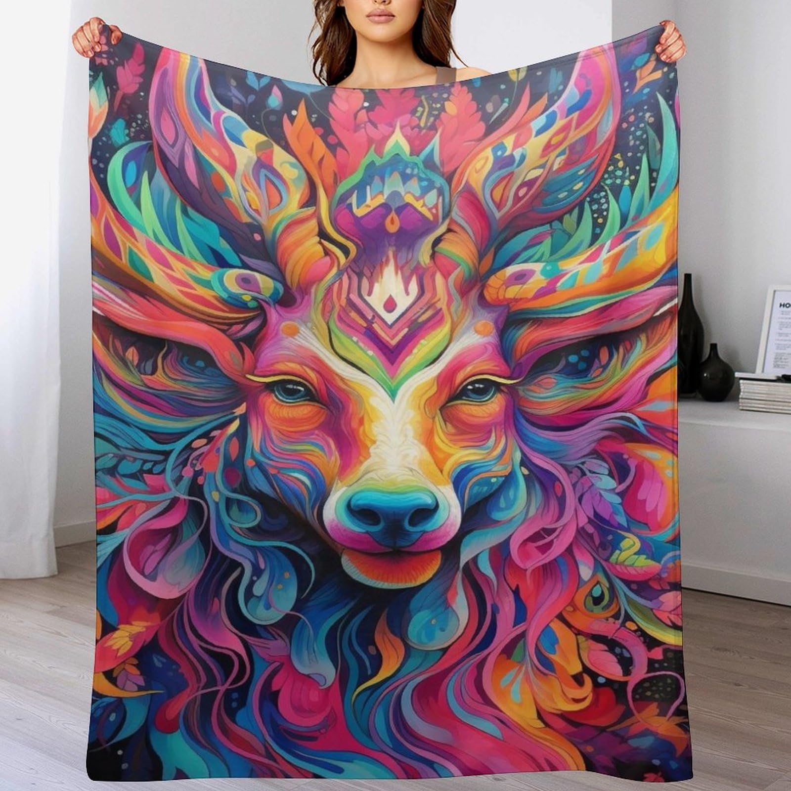Couverture élan légère et thermo-isolante en polaire flannel douce 140x180