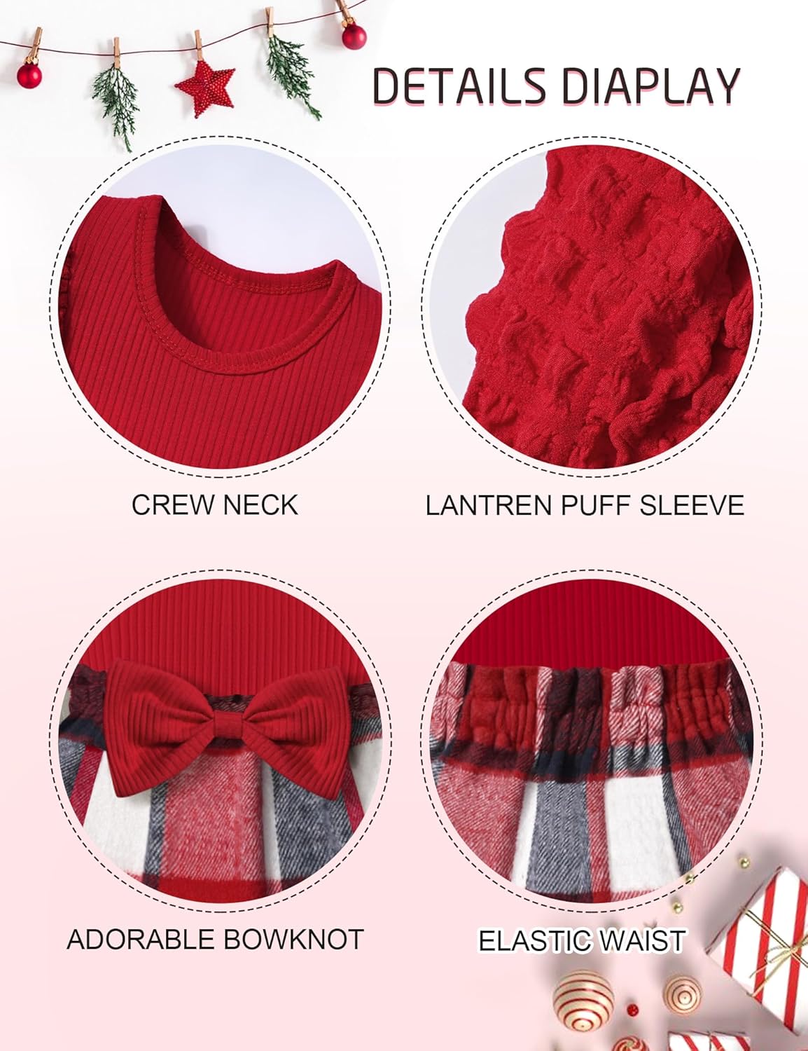 Qaoerde Baby Girl Dress Puff Sleeve Plaid Dress Ribbed Newborn Dress Clothes Fall Winter Outfits with Bowknot Headband - Image 6