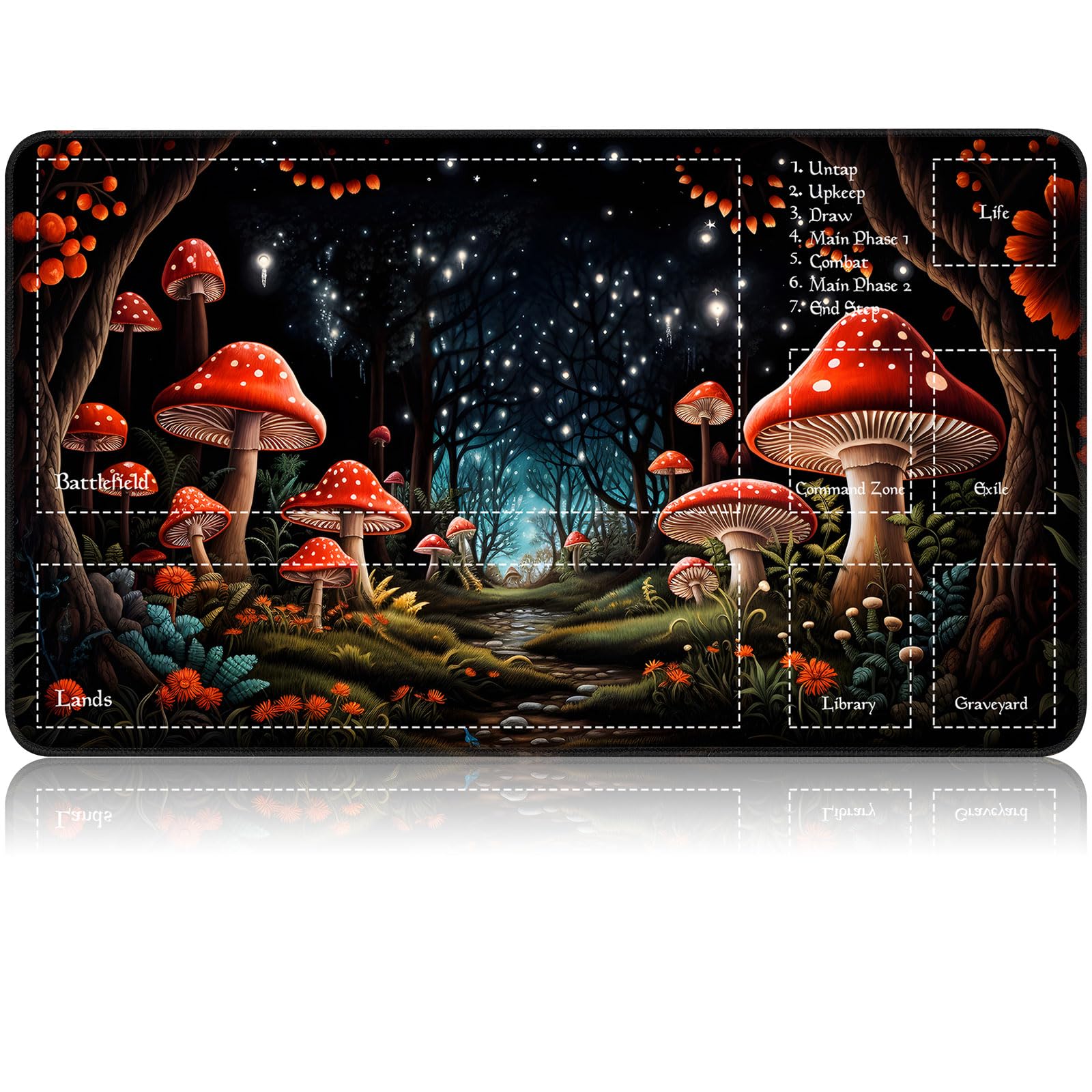for MTG Game Playmat, for Magic TCG Rubber Play mat,Tabletop Card Playmats with Smooth Surface,Trading Card Inked Game Mat with Zones,Battle Game,Forest Musnroom