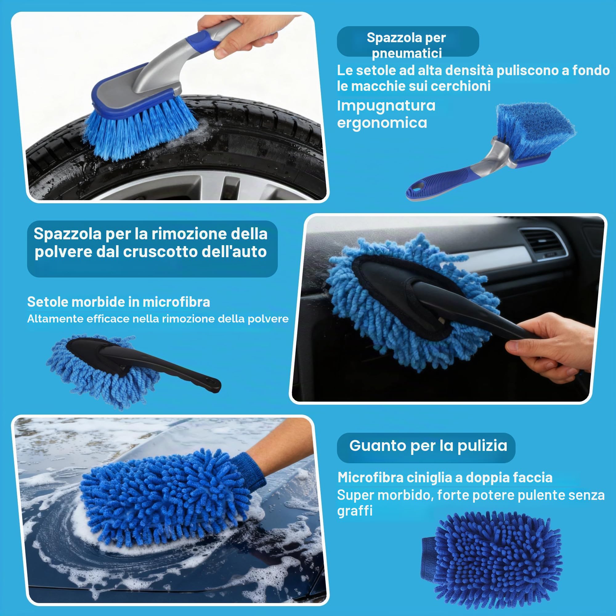 31 pezzi Kit Pulizia Auto, Kit Pulizia Auto Interni, include spazzola, spugna lucidante, custodia per il trasporto, adatto per prese d'aria, cruscotto, motore, ruote e superfici domestiche