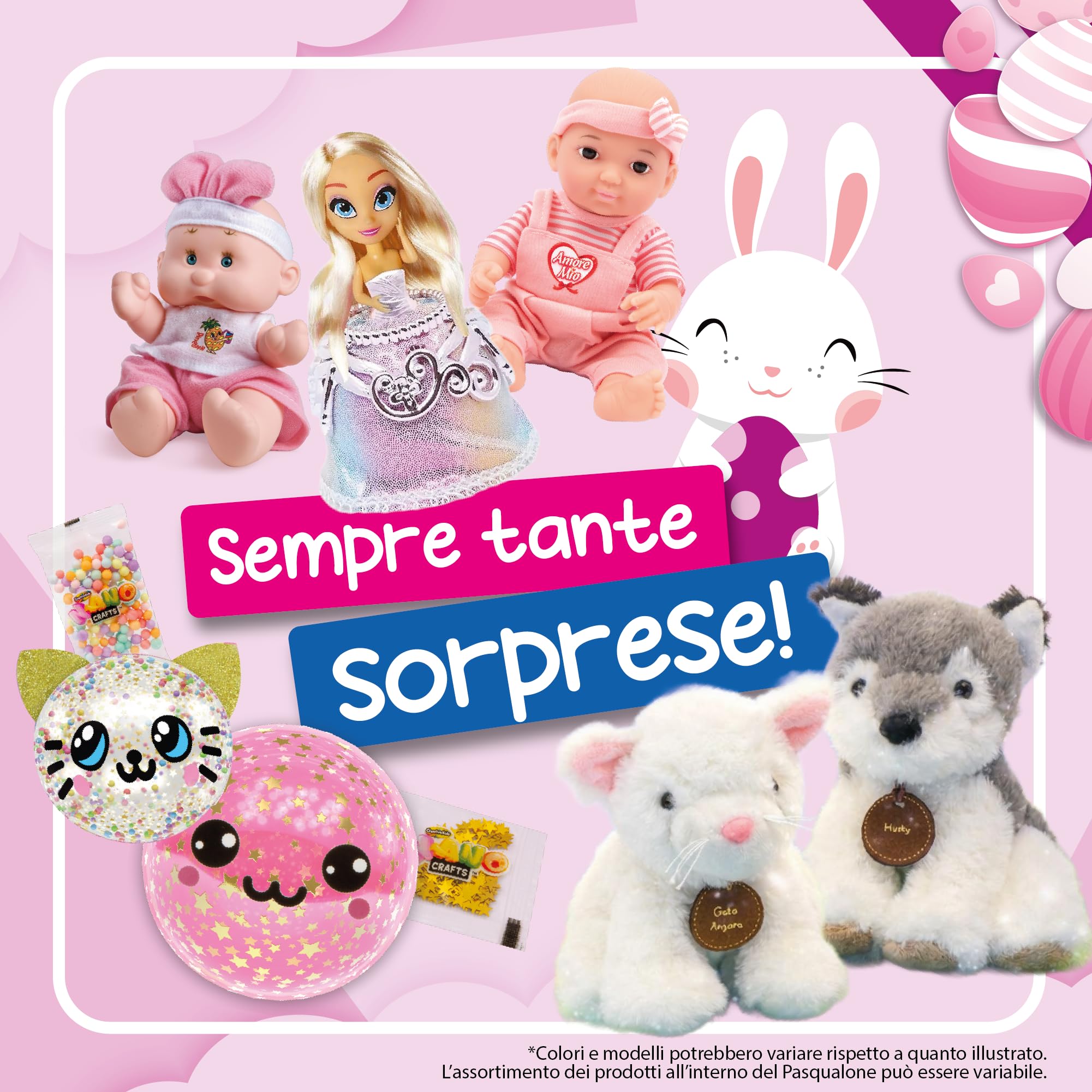 Super Pasqualone - Girl Uovo di Pasqua con Peluche, Bambola E Tante Altre Sorprese, Grande Contenitore in Cartone Eco-Friendly, Idea Regalo per Bambine dai 3 Anni