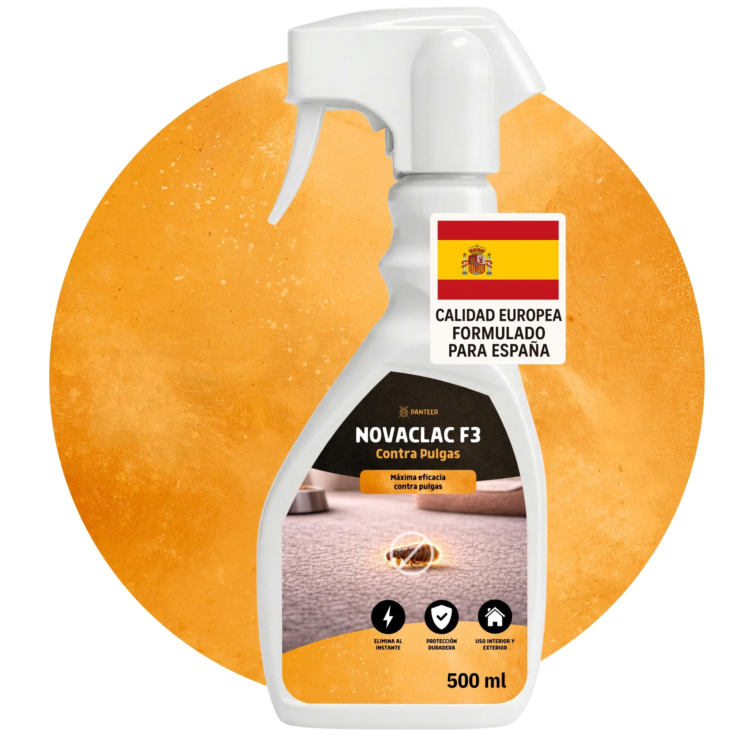 NOVACLAC F3 Mata Pulgas – Spray Insecticida 500 ml PT18 – Elimina pulgas al instante – Protección duradera – Uso interior y exterior – Calidad europea formulada para España