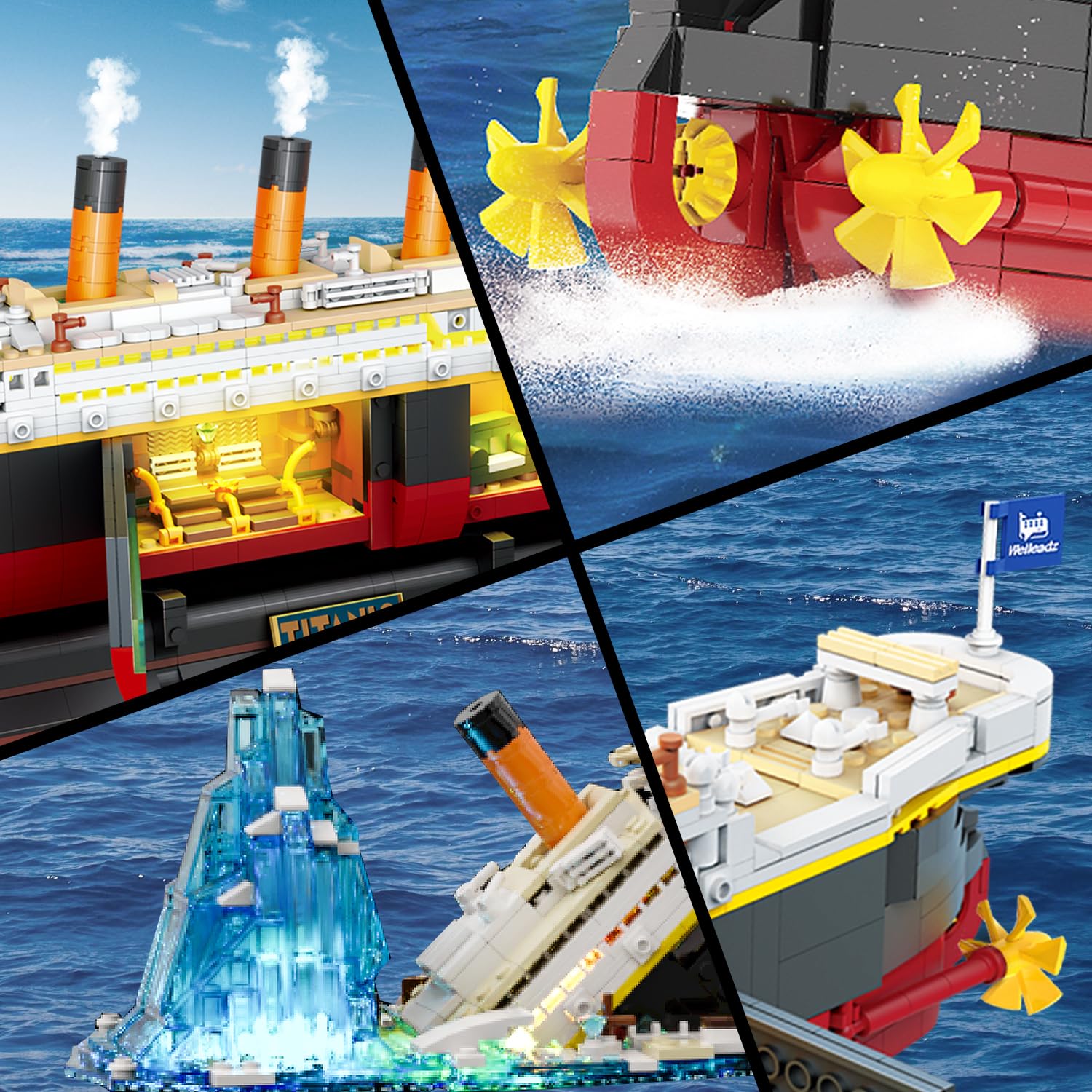 PLAXSOON Juego de construcción Titanic 2 en 1 con luces, 1935 piezas, kit de bloques de construcción mini de barco Titanic con soporte de exhibición de glaciar, modelo de barco de decoración del hogar