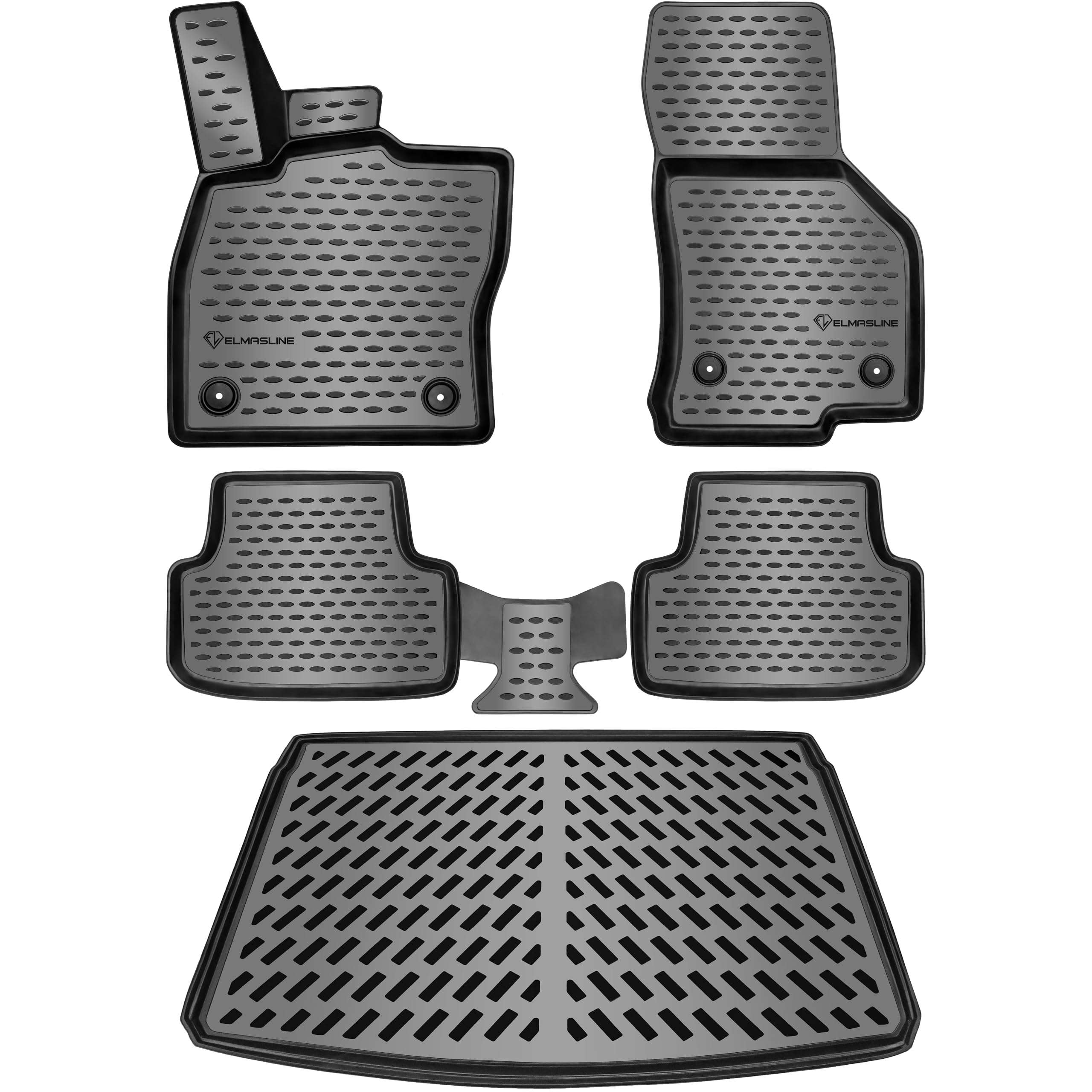 ELMASLINE 3D Gummimatten & Kofferraumwanne Set für SEAT Leon 5F ST 2013-2019 Kombi (unterer Ladeboden) Sports Tourer | Zubehör Fußmatten Kofferraum