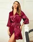 Ekouaer Robes de soie pour femmes Sexy Kimono Lingerie Party de la Demoiselle d'honneur 3/4 Dentelle Peignoir