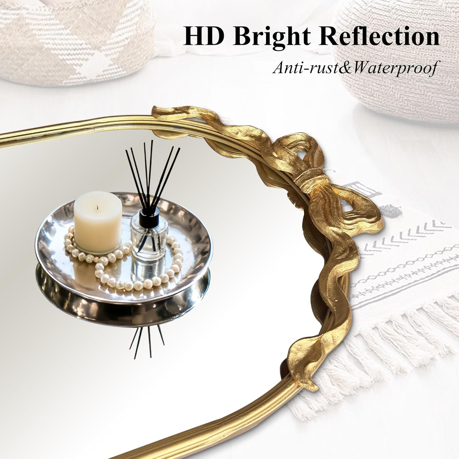 Gold Bow Full Length Mirror Standing Full Body Decorative Floor Mirrors for Bedroom, Living Room and Cloakroom 55" L x 21"