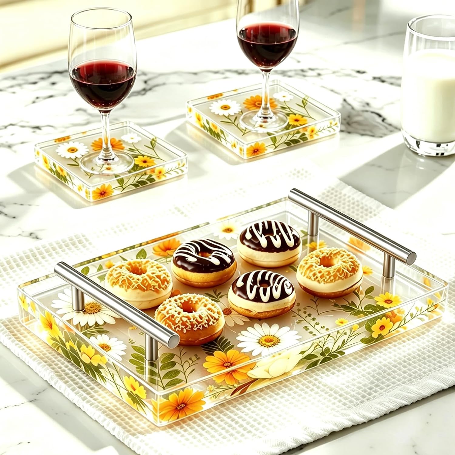 Large Tray Resin Silicone Mold with Gold & Silver Handles,13.4"X9.5"
