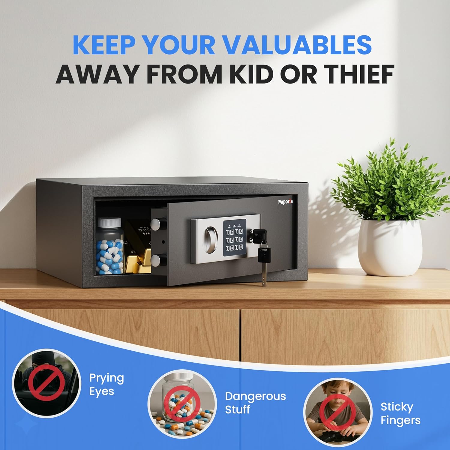 0.7 Cubic Feet Safe Box, Digital Security Lock Box with Shelf & Keypad & Combination, Alloy Steel Digital Home Safe for Home, Office, Hotel or Business, 16.9"W x 14.6"D x 7"H