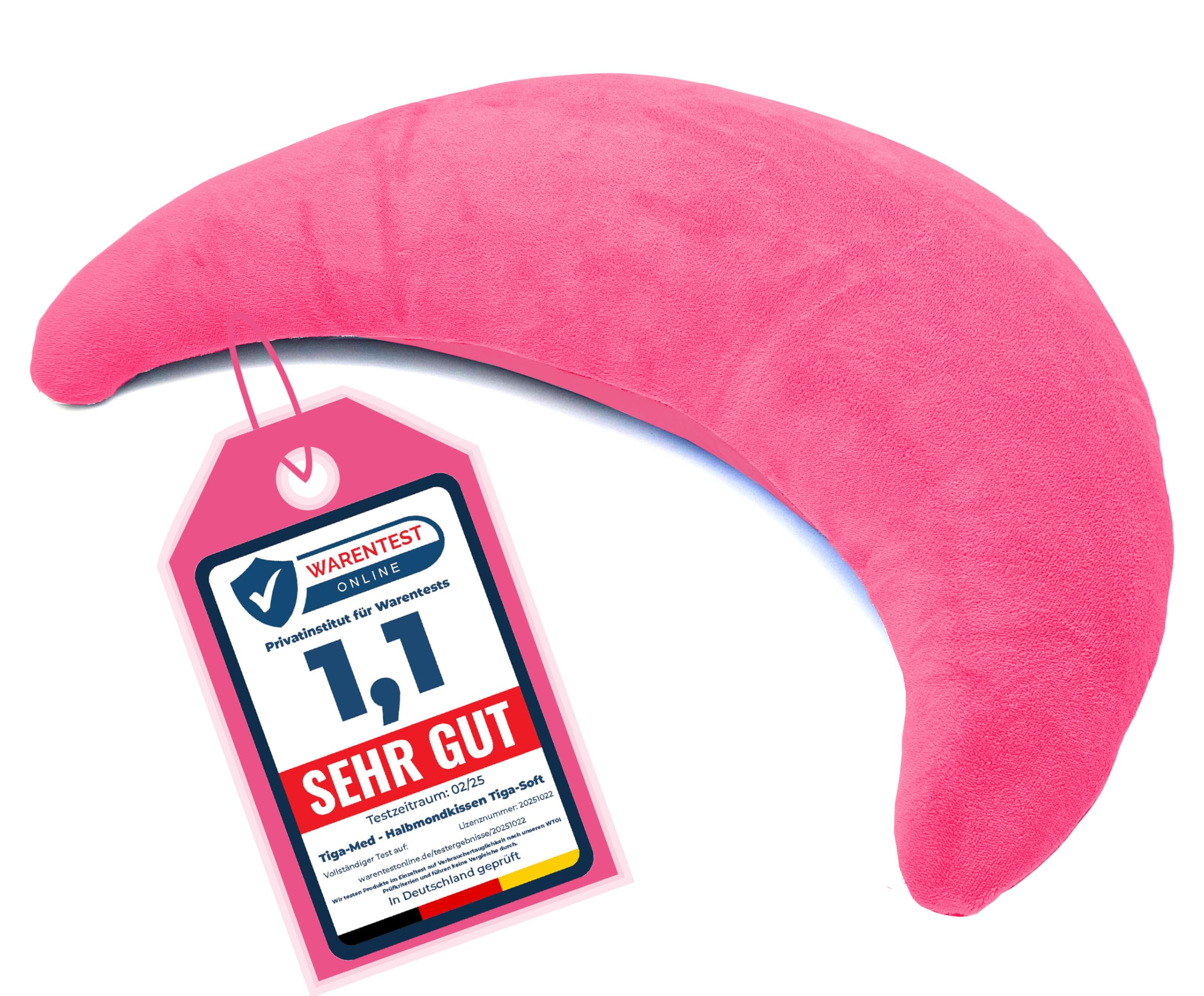 Tiga-Med Halbmondkissen TIGA-Soft | Ergonomisches Nackenkissen/Stillkissen/Kopfkissen mit Mikroperlen | zum Entspannen, Schlafen, Lesen und Stillen | Bezug separat waschbar bei 40°C (Rosa)