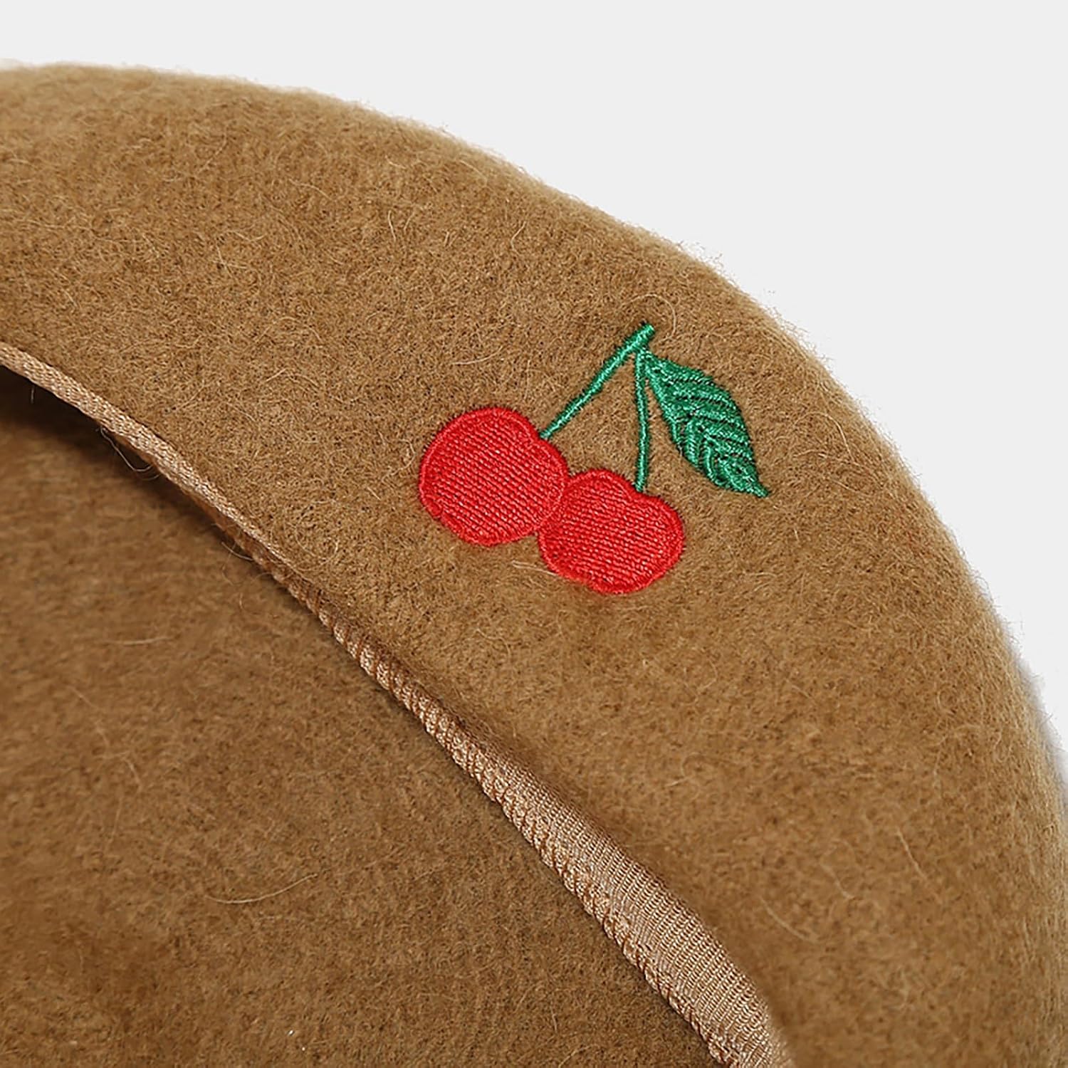 yolrdiw Women's Winter French Wool Beret Cute Red Cherry Pattern Hat Girl Holiday Party Cap Gift