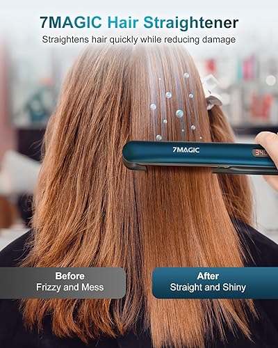 Miniatura 8 de 7MAGIC Plancha de pelo de cerámica de titanio de 1 pulgada, herramienta profesional 2 en 1 con calentamiento rápido, placas iónicas y flotantes