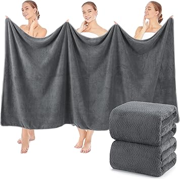 SmoothNovelty 2 Pcs Oversized Bath Towels 40 x 80 Inch, Extra Large Bath Sheets Microfiber Lightweight & Quick Dry, Jumbo Shower Towels for Adults Beach, Gym, Pool, Spa, Travel Dark Gray
