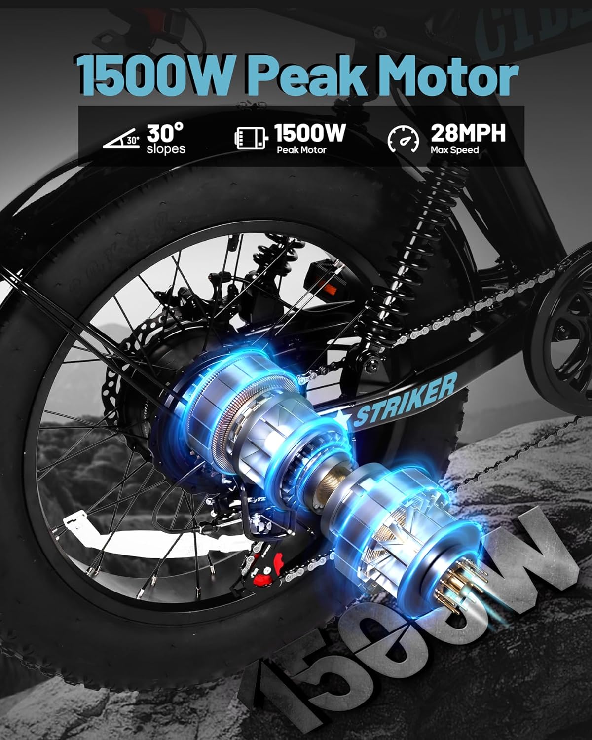 Electric Bike for Teens Adults,Peak 1200W/1500W,48V 10.4Ah/15.6Ah Battery 16"/20" Fat Tire All-Terrain Electric Motorcycle,Hydraulic Brakes,Full Suspension,Ebike on Mountains,Snow