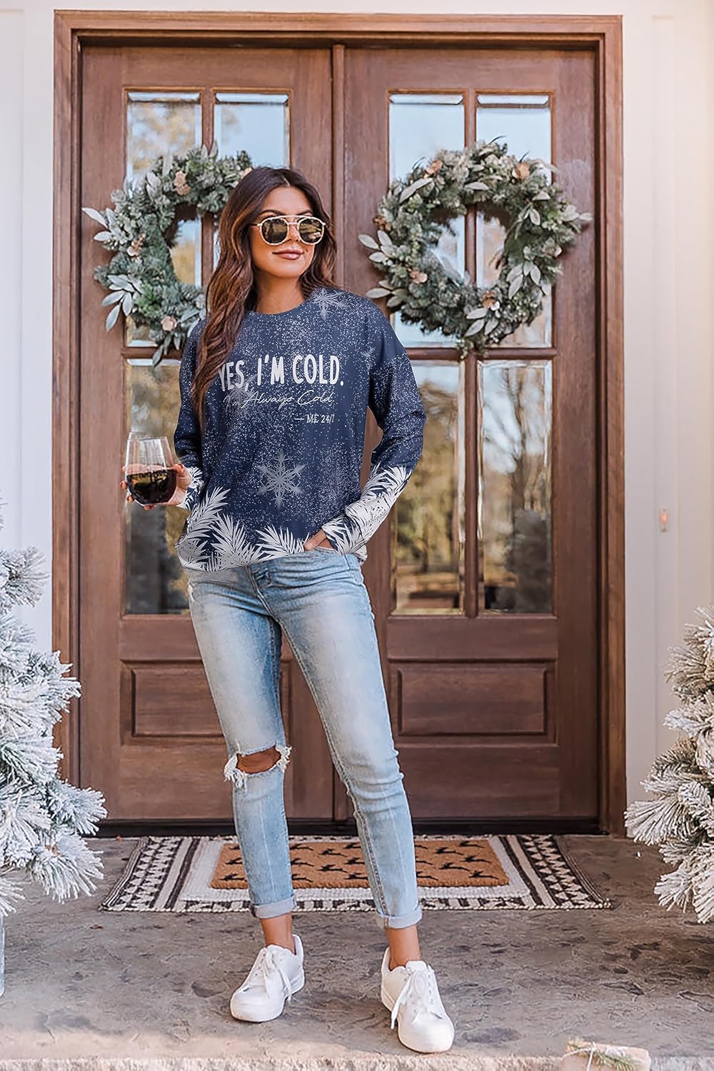 DUTUT Yes I'm Cold Me 24:7 Sweatshirt Women Im Always Cold Graphic Long Sleeve 2025 Winter Lightweight Christmas Pullover Top - Image 5