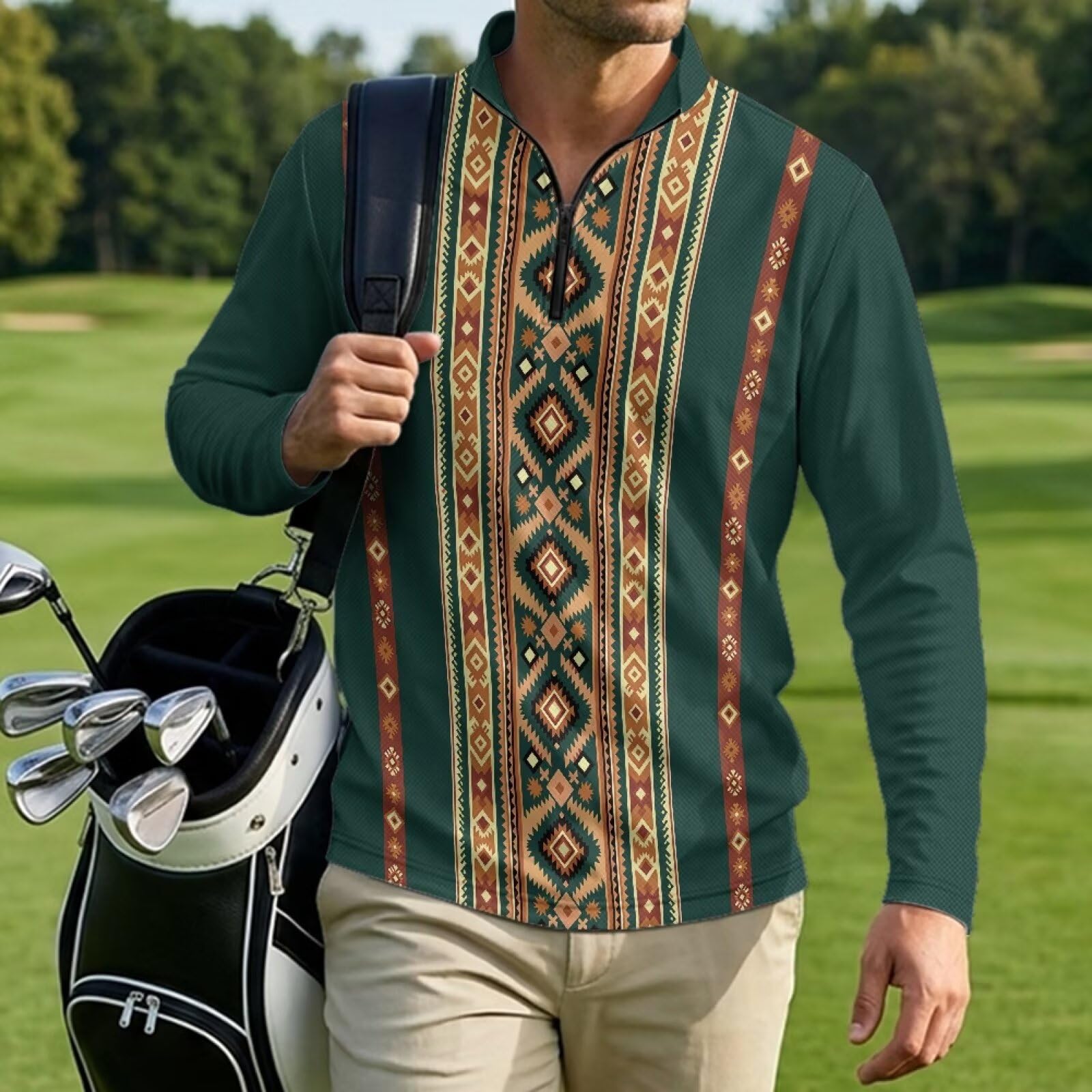 Camicia sportiva da uomo a maniche lunghe casual traspirante | Maglia da golf leggera con collo alto e cerniera a un quarto per campeggio, passeggiate, abbigliamento sportivo