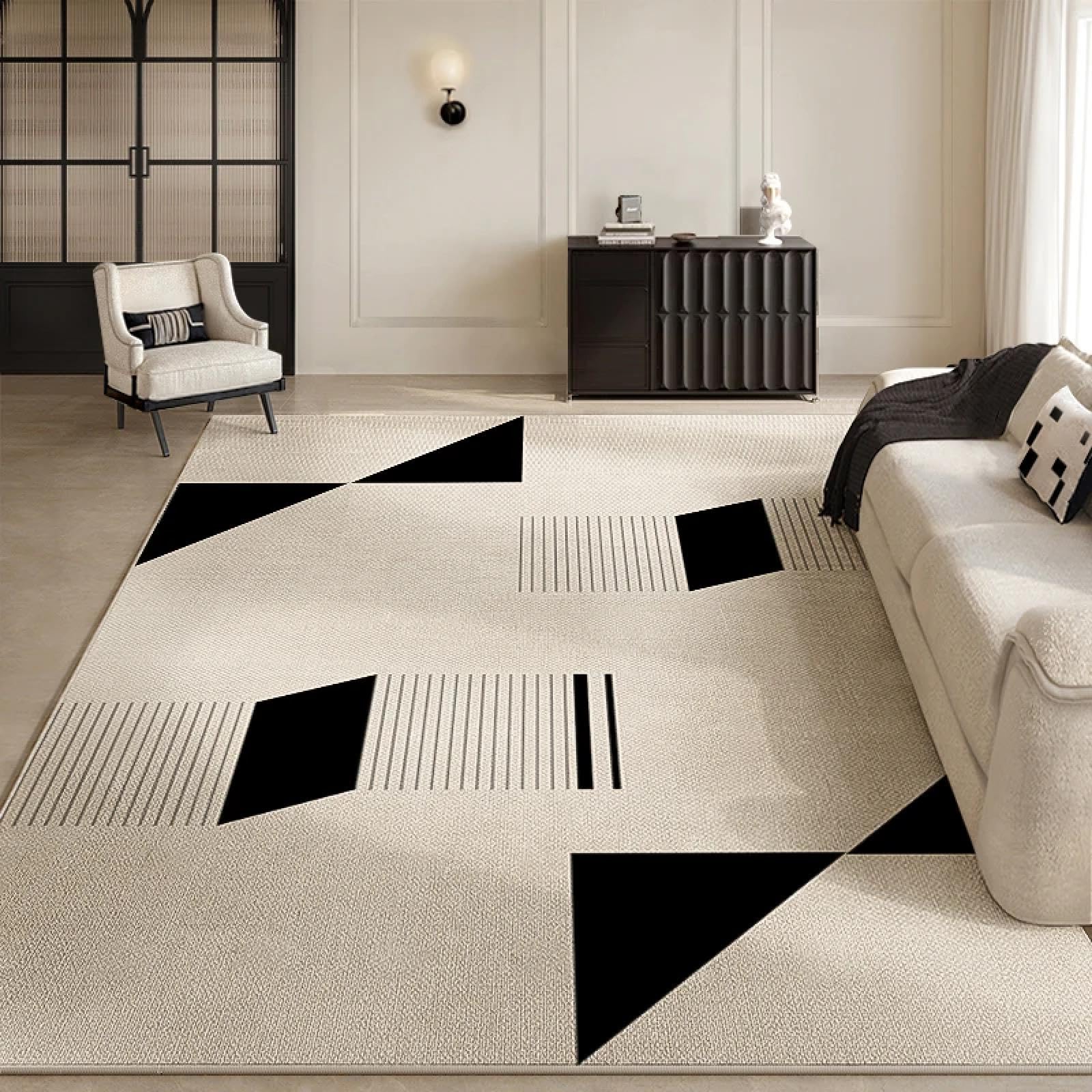 Tapis de salon à poils bouclés haut de gamme au design de lignes géométriques verticales chic