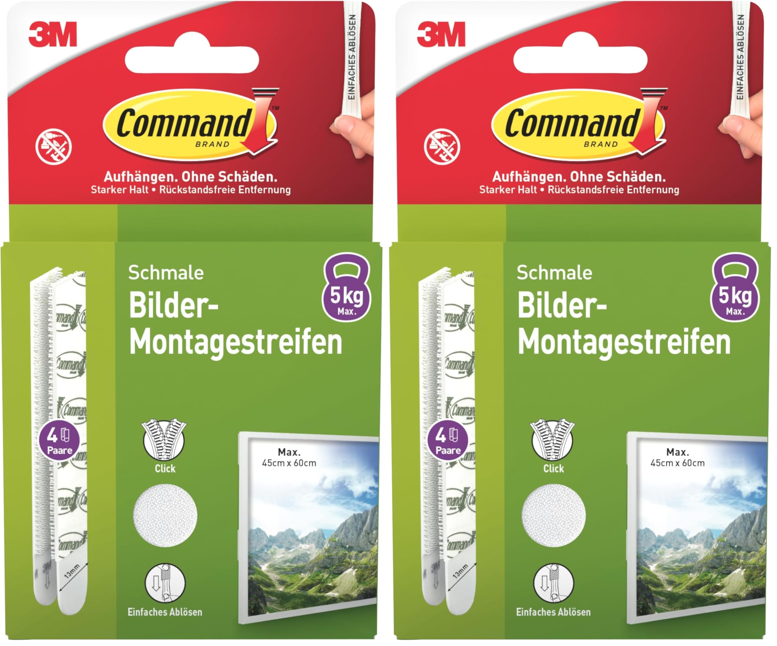 Command Klebestreifen, Packung mit 4x2 Schmal (8 Strips), Weiß - Bilder Aufhängen ohne Bohren, Streifen halten bis zu 5 kg, Rückstandsfreies Ablösen (Packung mit 2)