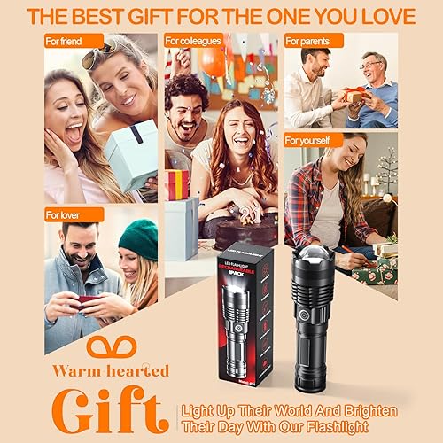 Miniatura 7 de Linternas recargables de alto lúmenes, 1 paquete de linterna táctica súper brillante con modos de iluminación ajustables, luz LED de mano con zoom