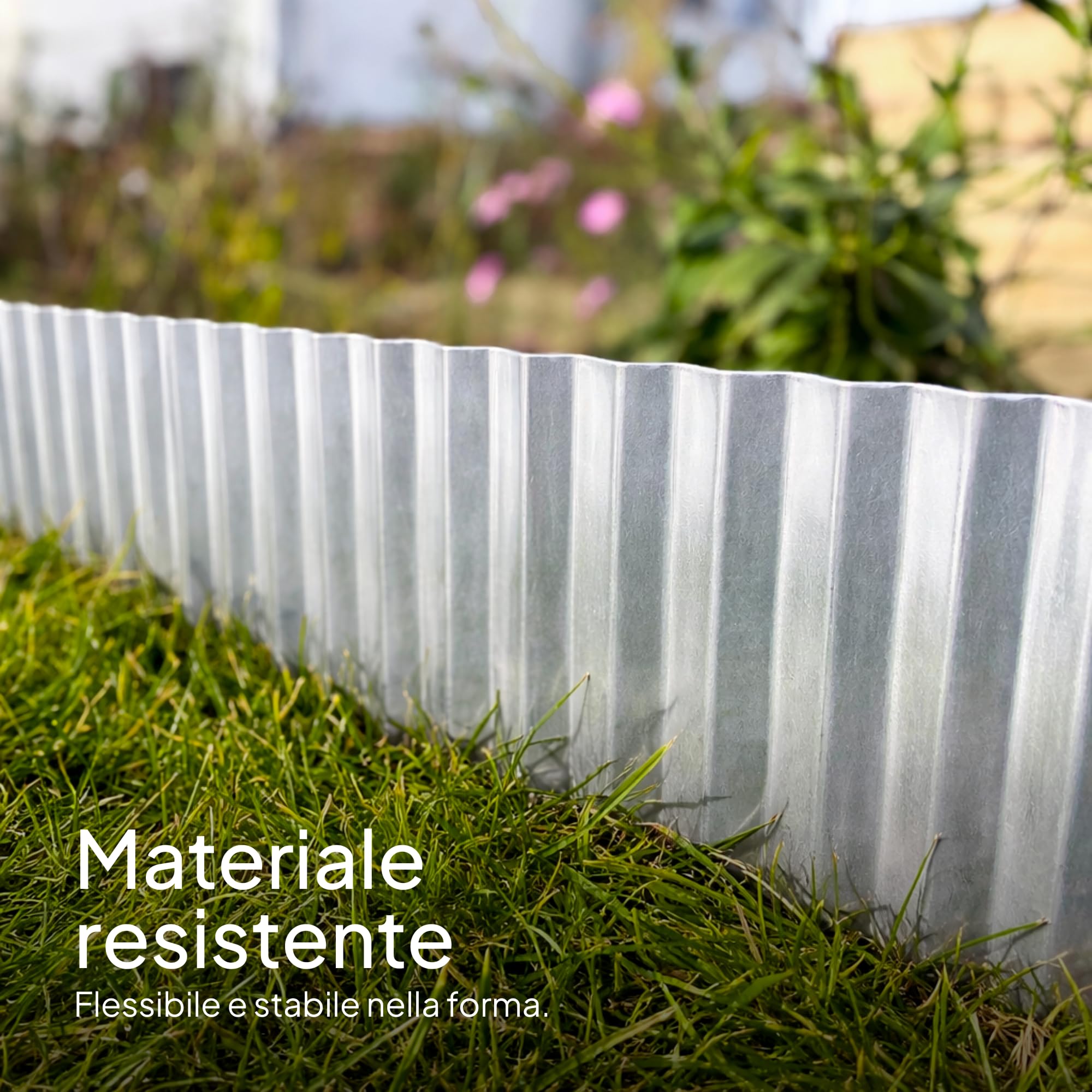 UNIGARDIA Bordura per Giardino Zincato 12 m - Bordura per Aiuola in Metallo, Altezza 15 cm - Installazione Facile, Inossidabile e resistente - Bordo per Prato Ondulato, 1 Paio di Guanti Incluso