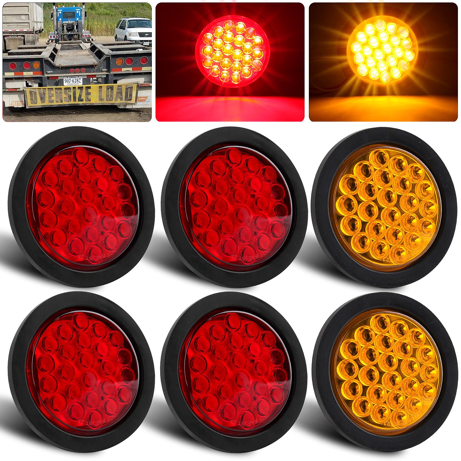 Photo 1 of Partswcgg 6Pcs 4" Inch Round LED Trailer Stop Turn Tail Brake Strobe Lights