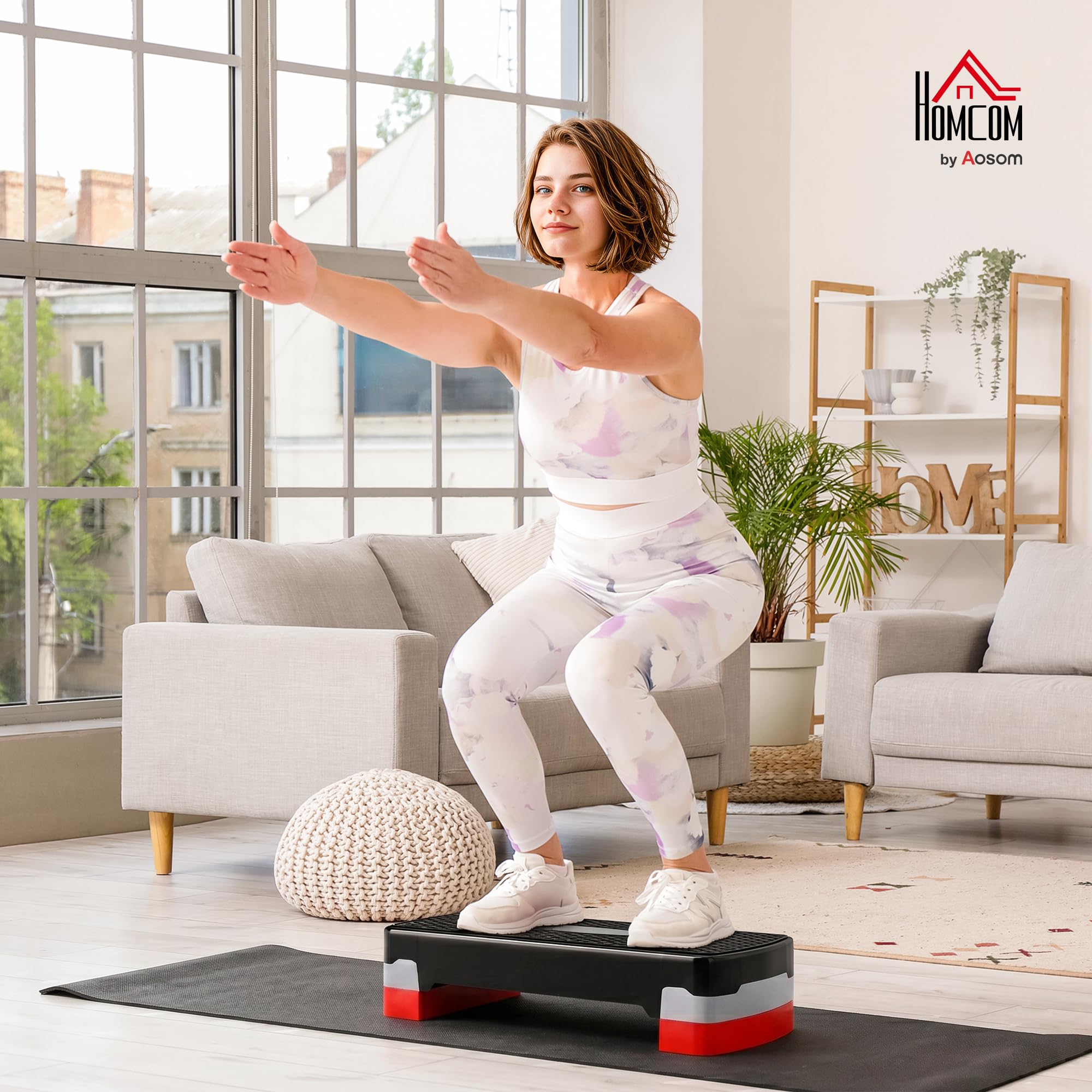 HOMCOM Steppbrett Aerobic Stepper 2-Stufig Höhenverstellbar 10-15cm, Rutschfest Fitness Stepper, Mini Steppbrett für Zuhause Heim Büro