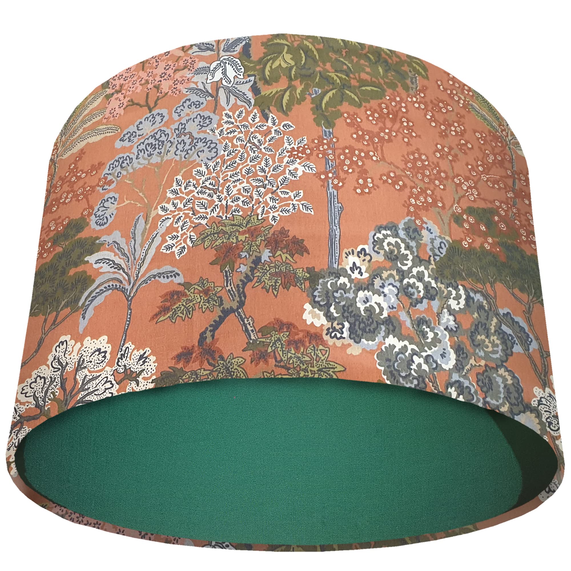 Earth Tone Orange Lampshade with Choice of Colour Lining, Country and Nature Themed Tree Design (Green)