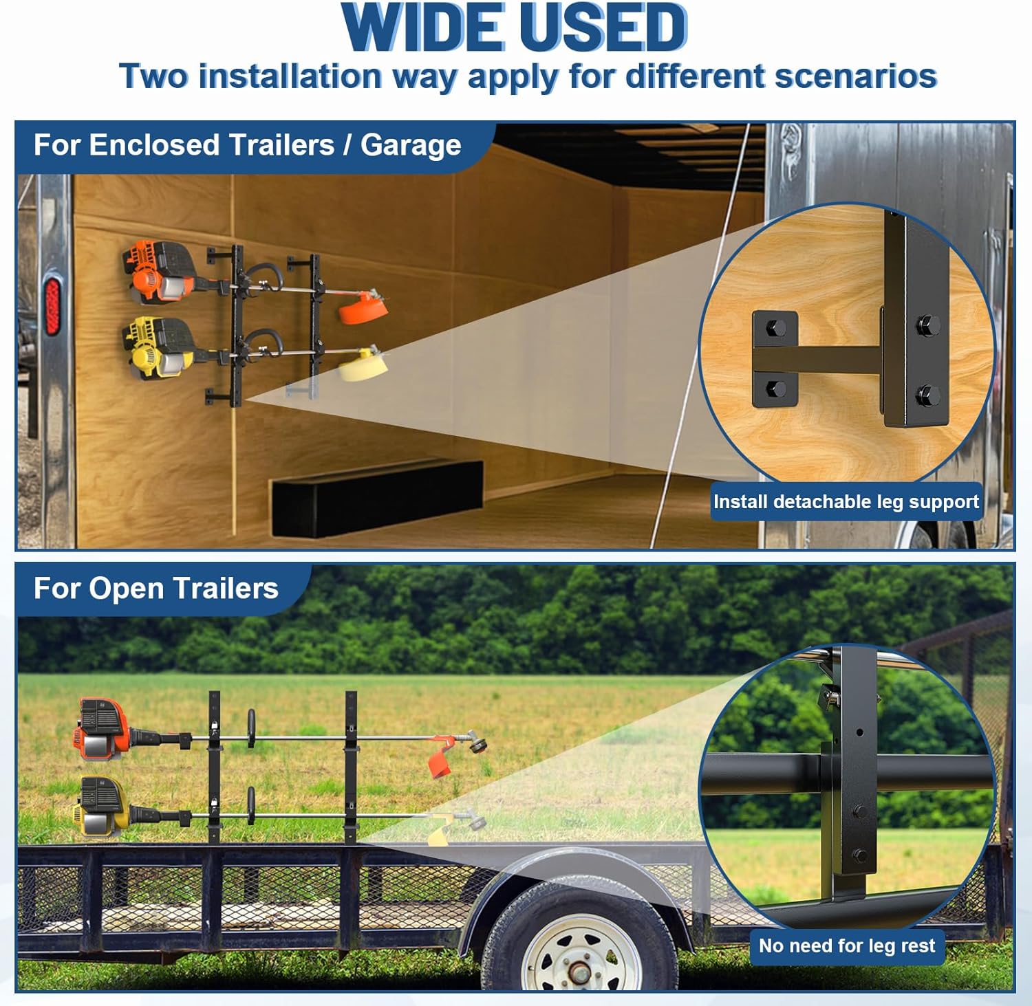 Weed Eater Rack for Enclosed Trailer with Locks, 2 Place Weedeater Rack for Open/Enclosed Trailers Spring Hasp Trimmer Rack 360° Pad Enclosed Trailer Accessories Lawn Care Equipment