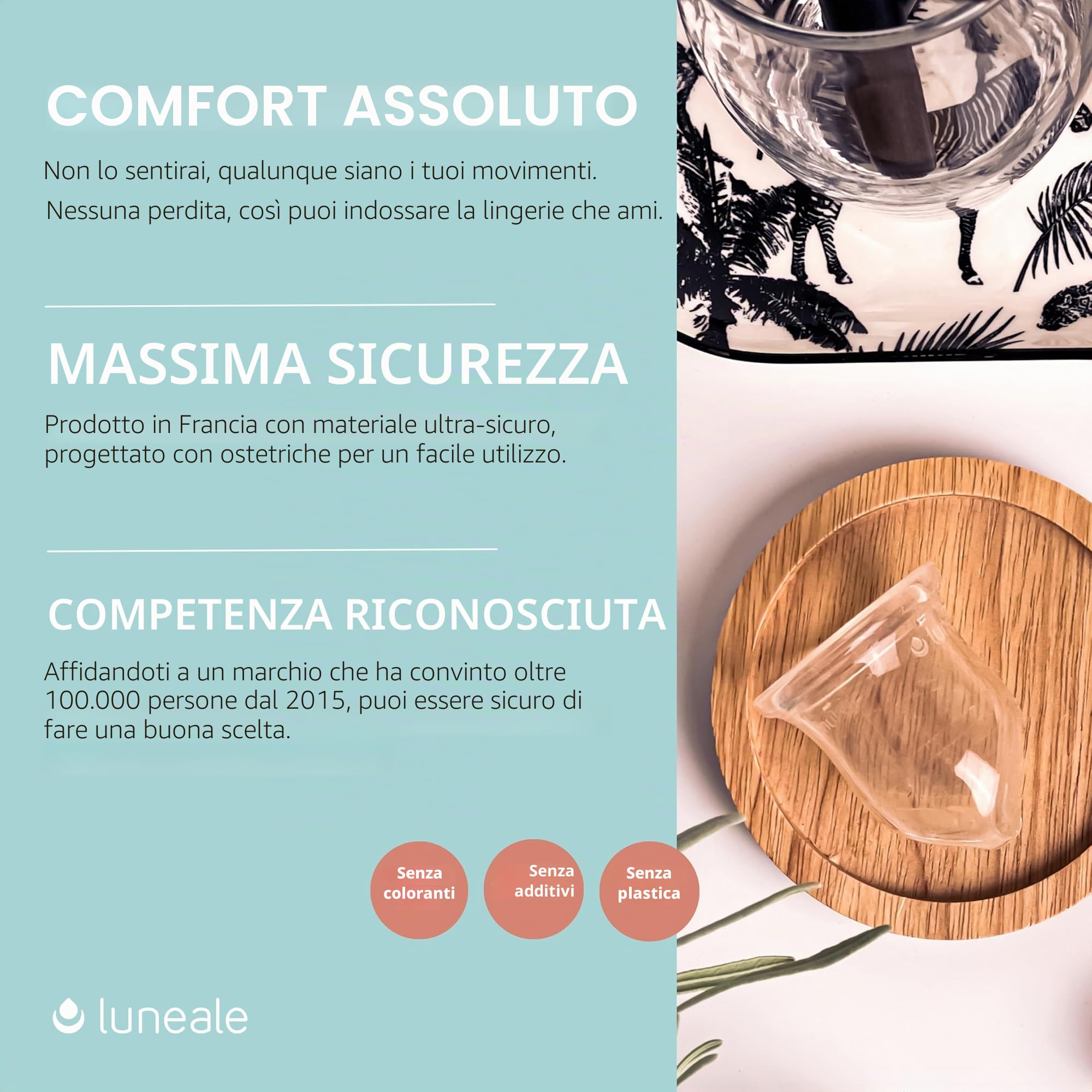 La Cup Luneale - coppetta mestruale - design ergonomico esclusivo creato con ostetriche - fabbricazione francese - 100% silicone medico al platino (S - Flusso leggero/medio)