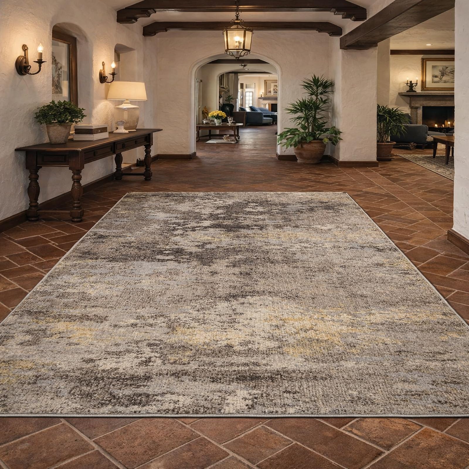 Tapis moderne abstrait gris et jaune pour illuminer votre salon ou votre chambre