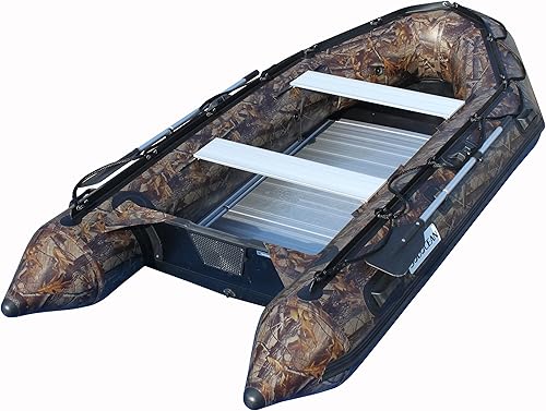 Miniatura 5 de Balsa inflable de 9.8 pies para pesca en bote pontón bote Kayak con piso de aluminio