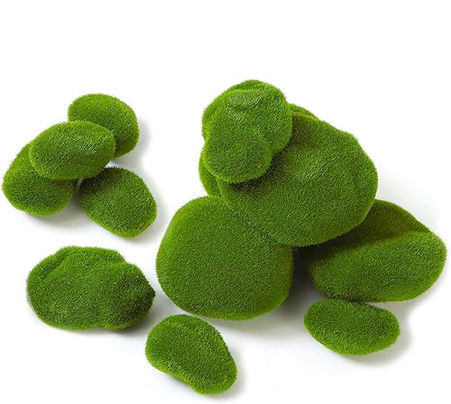 LJY 12 piedras artificiales de musgo artificiales de varios tamaños para arreglos florales, jardines de hadas, terrarios y manualidades