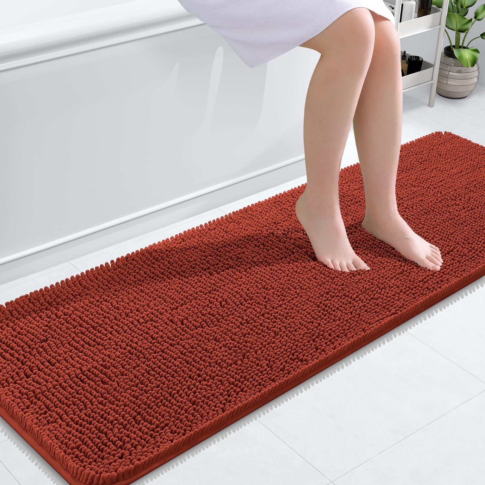 OLANLY Bathroom Runner Rugs 59x20, Extra Soft Absorbent Chenille Bath Rugs | Rustic Terracotta, Quick-Drying Rubber Backing, Machine Washable Long Bath Mat for Bathroom Floor, Tub and Shower, Home Decor