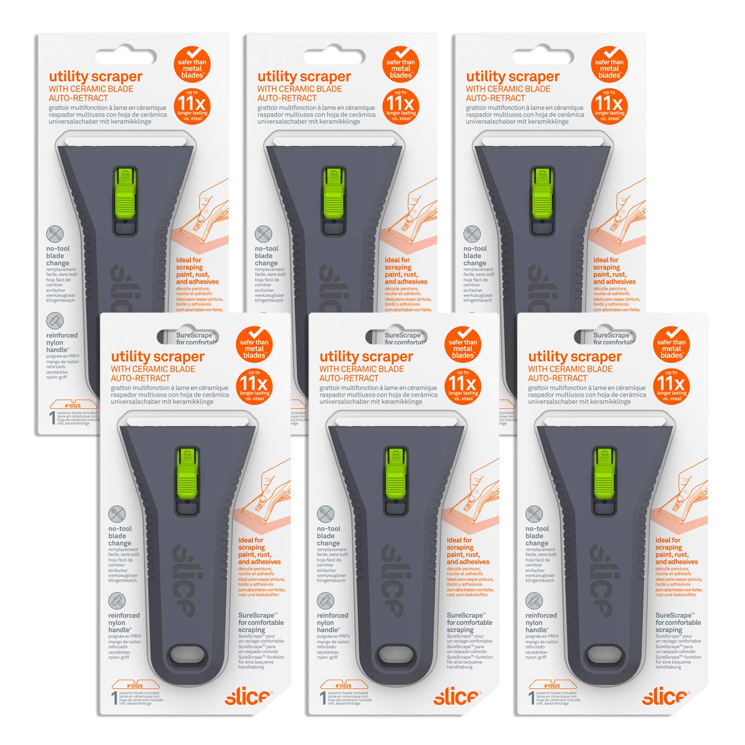 10593-CS Auto-Retracting, Utility Scraper, Locking Ceramic Blade, Rust Free, Finger Friendly, Soft-Touch Comfort Grips Reduce Strain, 12 Pack